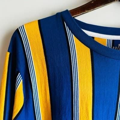 Empyre Mens Long Sleeve Blue/Yellow Striped T-Shirt Size Med. Skate Apparel Y2K - Thumbnail 4