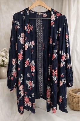 Maurice’s Woman’s 3x Navy Floral Boho Lace Back Long Sleeve Plus Size Tunic - Thumbnail 2