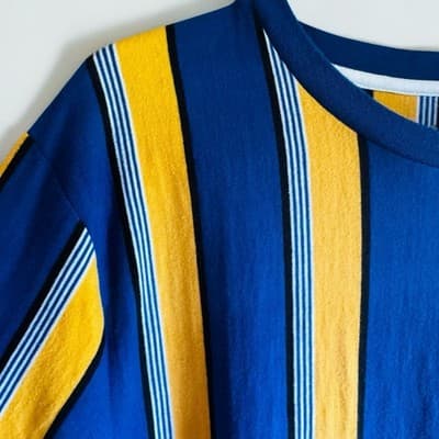 Empyre Mens Long Sleeve Blue/Yellow Striped T-Shirt Size Med. Skate Apparel Y2K - Thumbnail 2