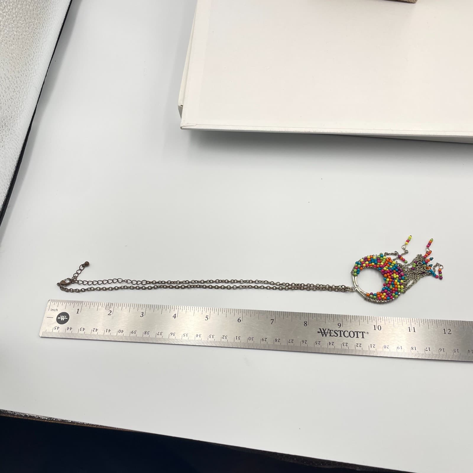 Vtg Boho Multi-Color Seed Bead Circle Fringe Tassel Necklace Silver Tone Chain - Thumbnail 7