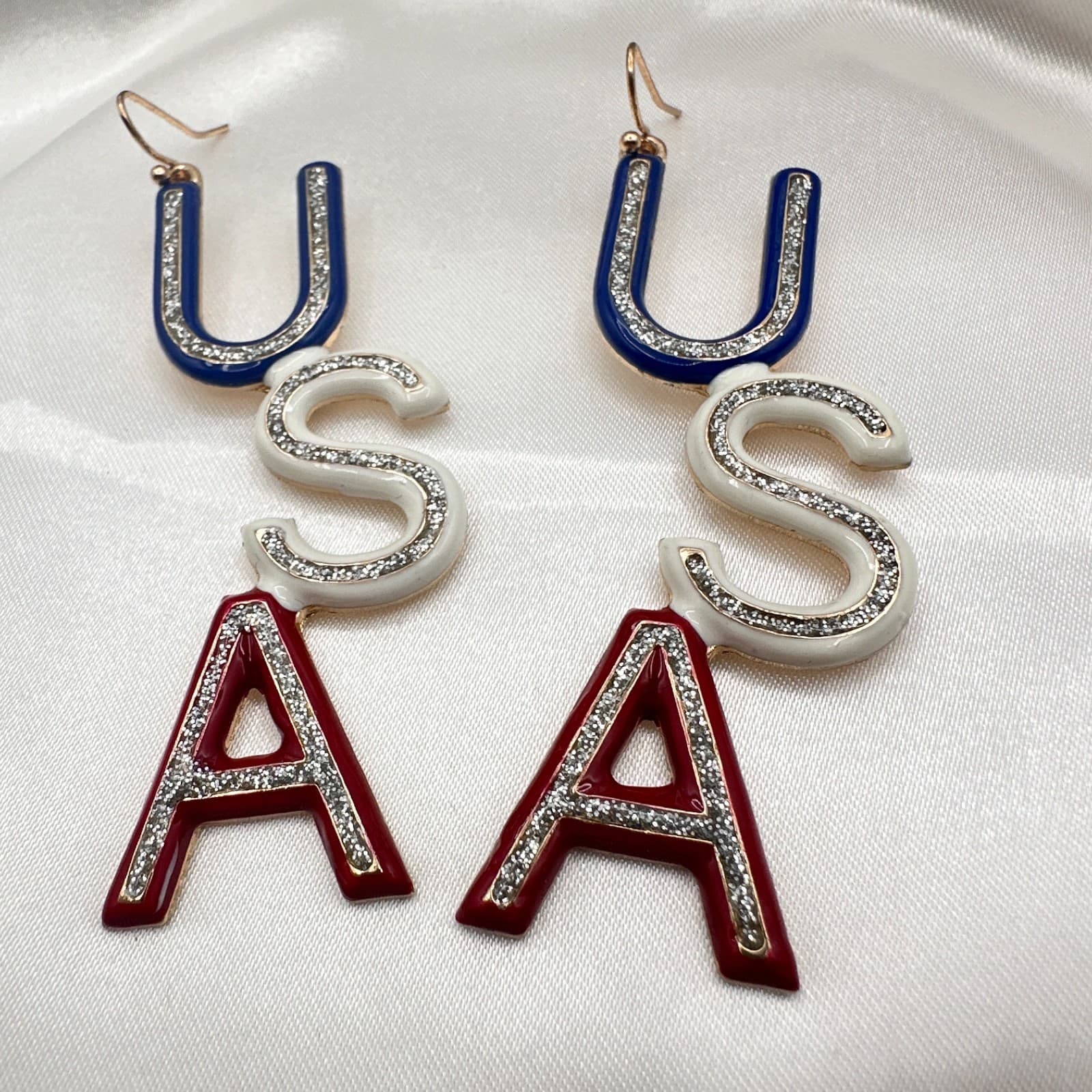 Vintage Y2K Gold Tone Glitter USA Dangle Earrings Women's Classic Jewelry - Thumbnail 4