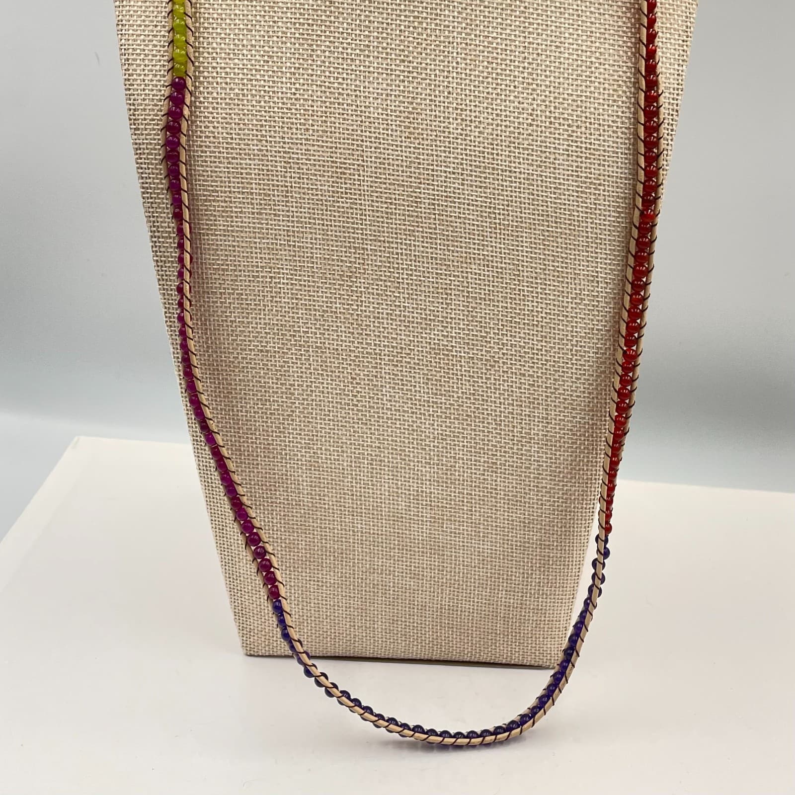 Vtg Handmade Style Leather & Bead Wrap Necklace Multi-Color Rainbow Boho Jewelry - Thumbnail 2