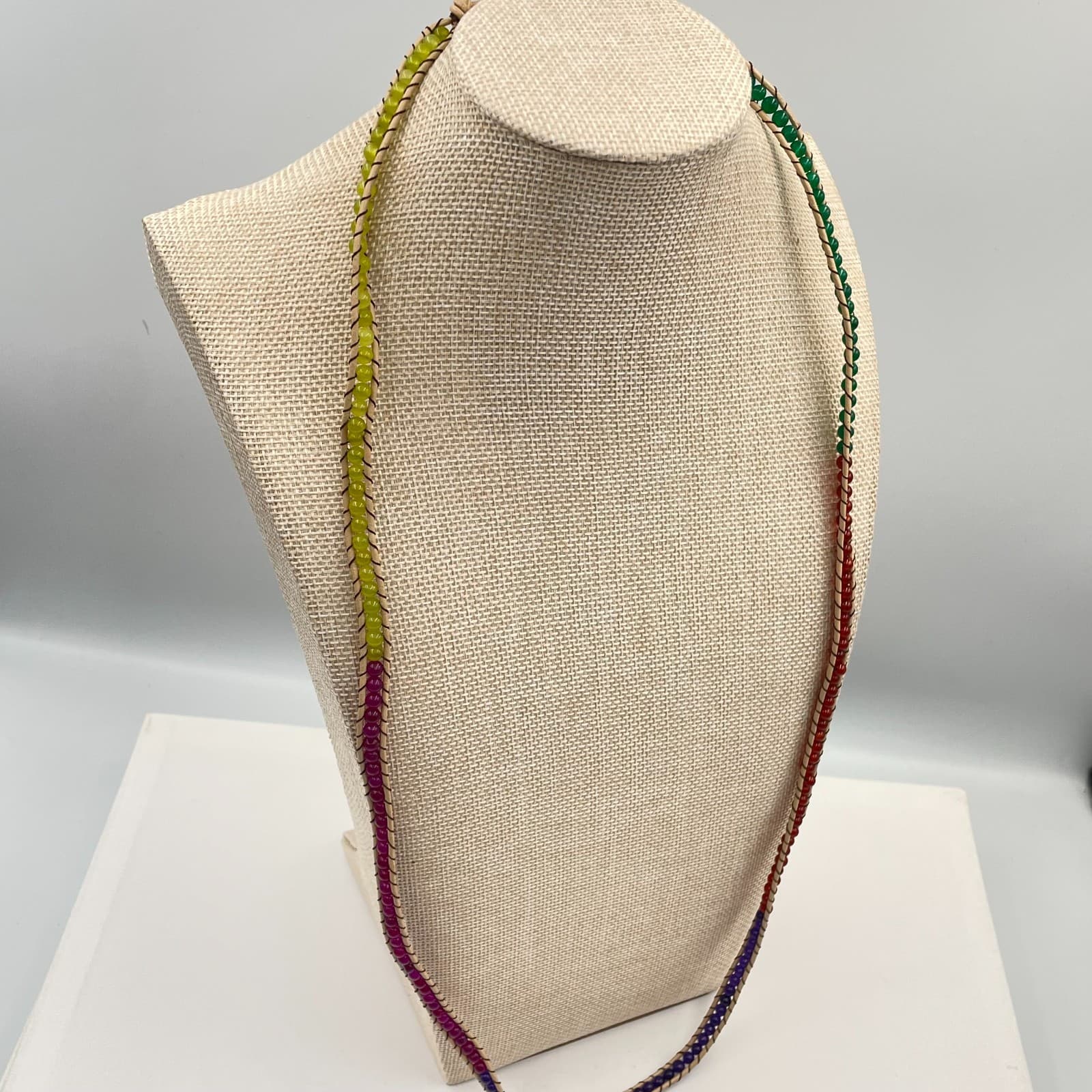 Vtg Handmade Style Leather & Bead Wrap Necklace Multi-Color Rainbow Boho Jewelry - Thumbnail 4