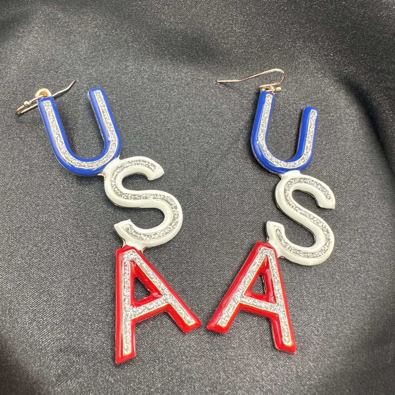 Vintage Y2K Gold Tone Glitter USA Dangle Earrings Women's Classic Jewelry - Thumbnail 5