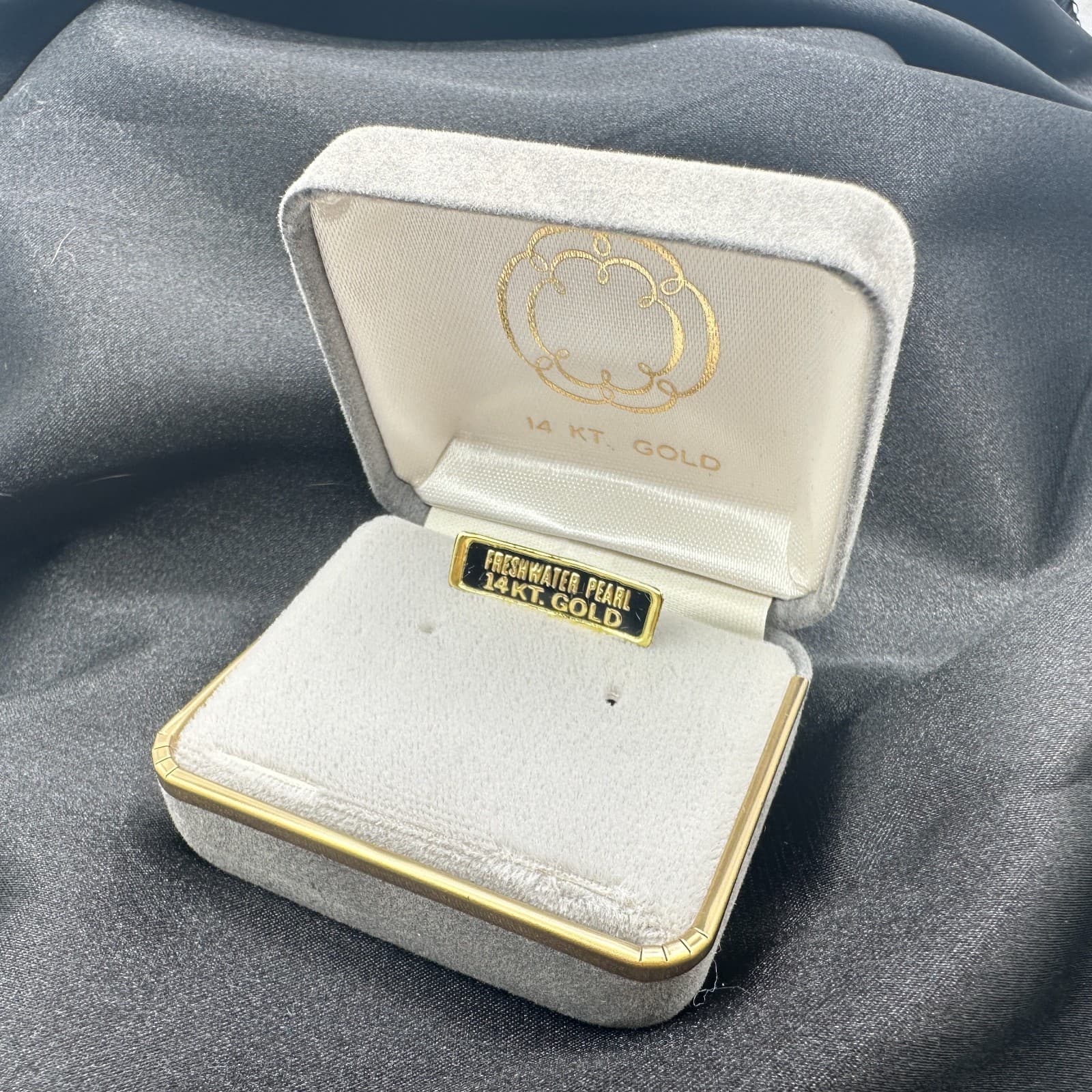 Vintage 90s Gray Velvet Box Gold Trim Hinged Presentation Display Case Jewelry - Thumbnail 6