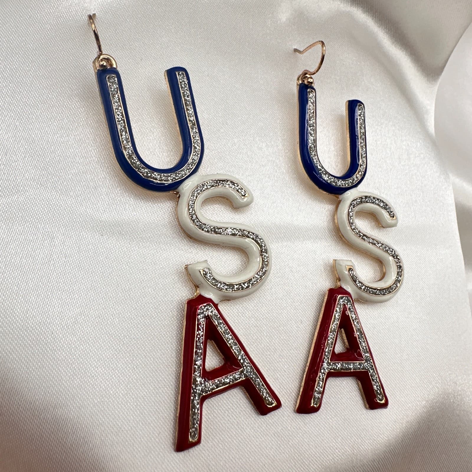 Vintage Y2K Gold Tone Glitter USA Dangle Earrings Women's Classic Jewelry - Thumbnail 2