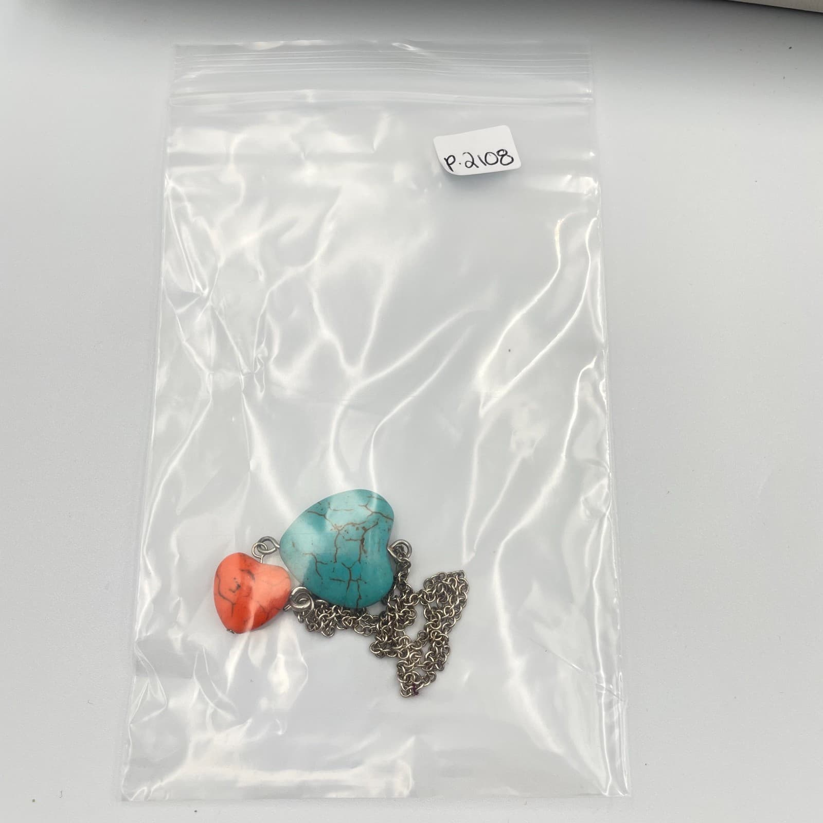 Vintage Boho Turquoise & Red Coral Heart Pendant Necklace Layered Love Jewelry - Thumbnail 6