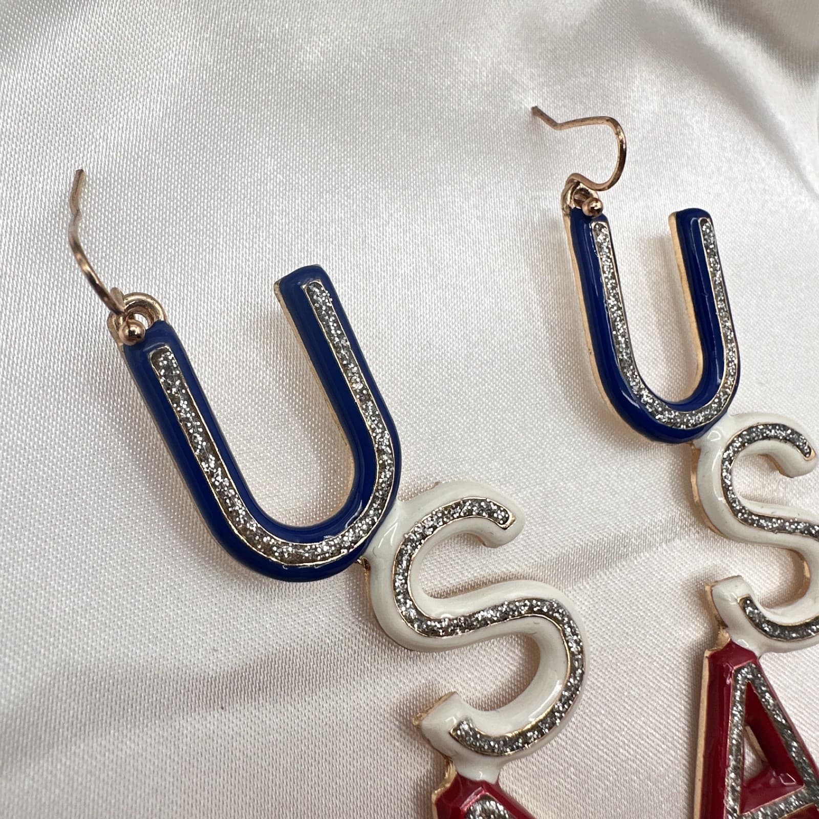 Vintage Y2K Gold Tone Glitter USA Dangle Earrings Women's Classic Jewelry - Thumbnail 3