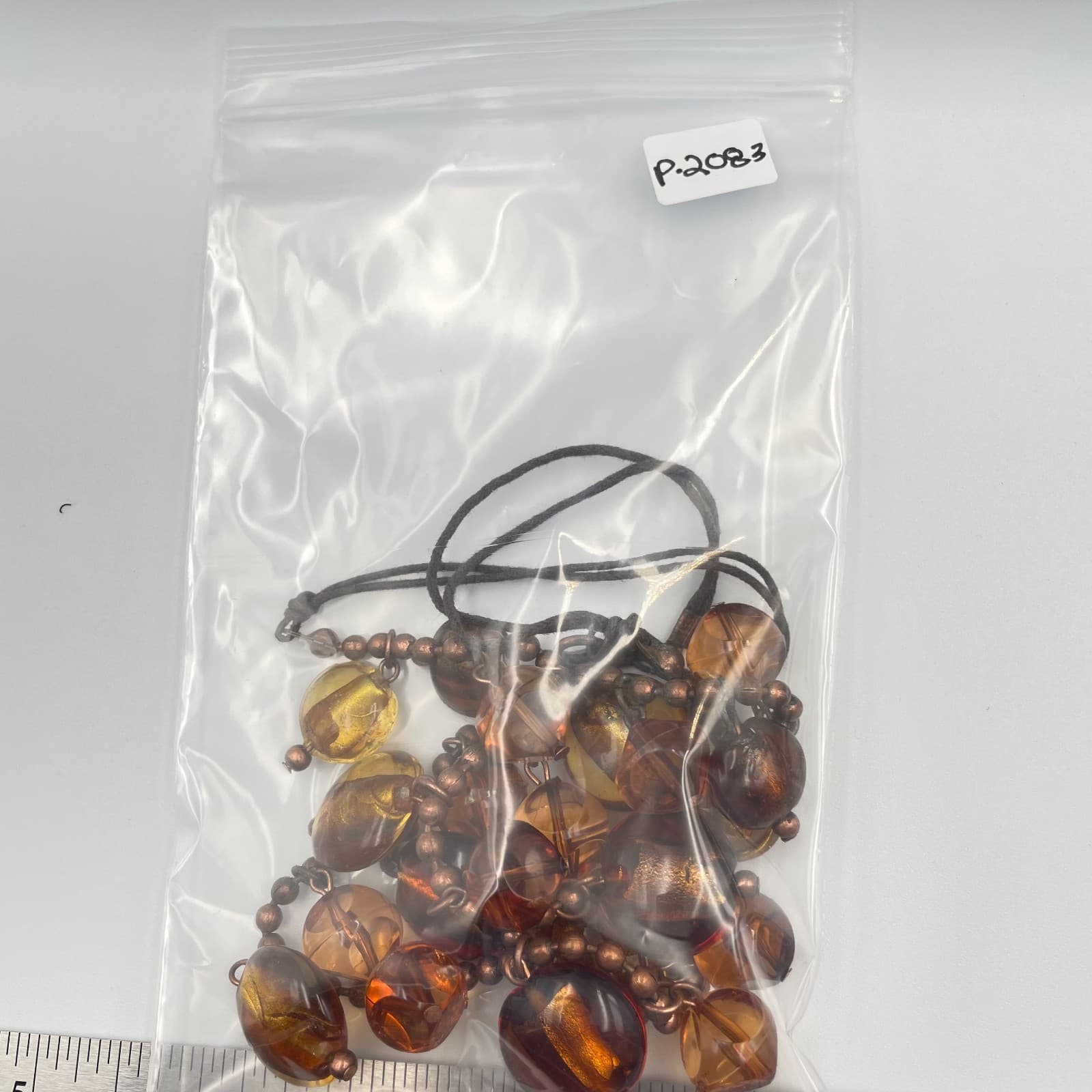 Vtg Amber Glass Bead Fringe Statement Necklace Copper Tone Ball Chain Boho Chic - Thumbnail 8