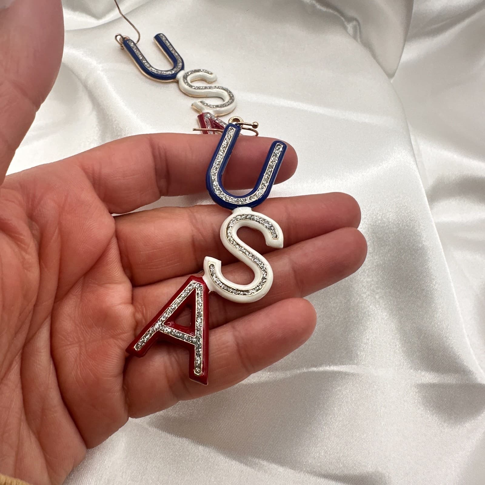 Vintage Y2K Gold Tone Glitter USA Dangle Earrings Women's Classic Jewelry - Thumbnail 8