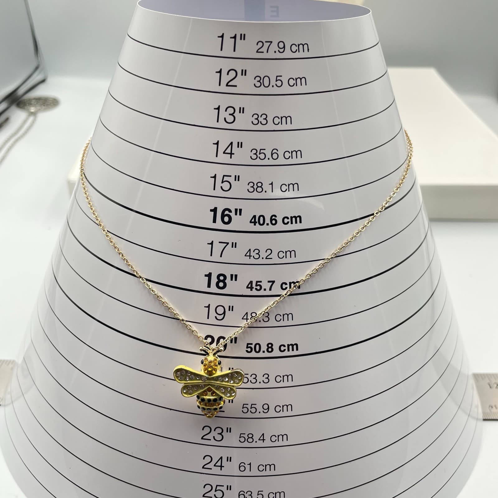 Vtg Gold Tone Bumble Bee Pendant Necklace Yellow Enamel Rhinestone Crystal Bee - Thumbnail 7