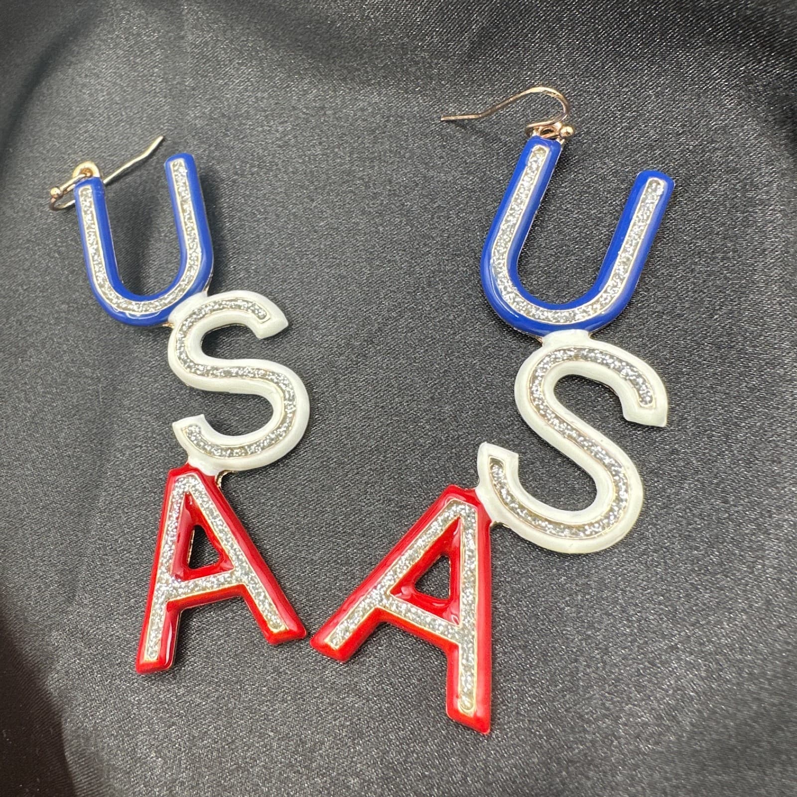 Vintage Y2K Gold Tone Glitter USA Dangle Earrings Women's Classic Jewelry - Thumbnail 7