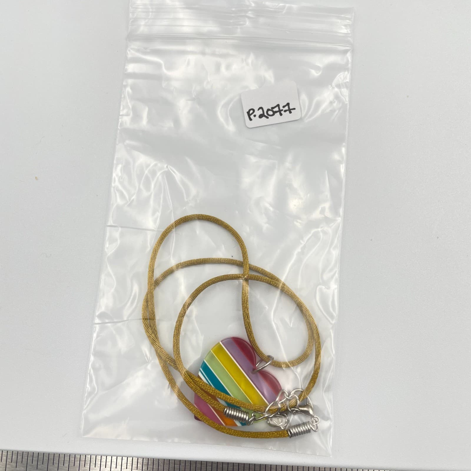 Vtg Rainbow Heart Necklace Pride Jewelry Striped Acrylic Pendant Gold Silk Cord - Thumbnail 8