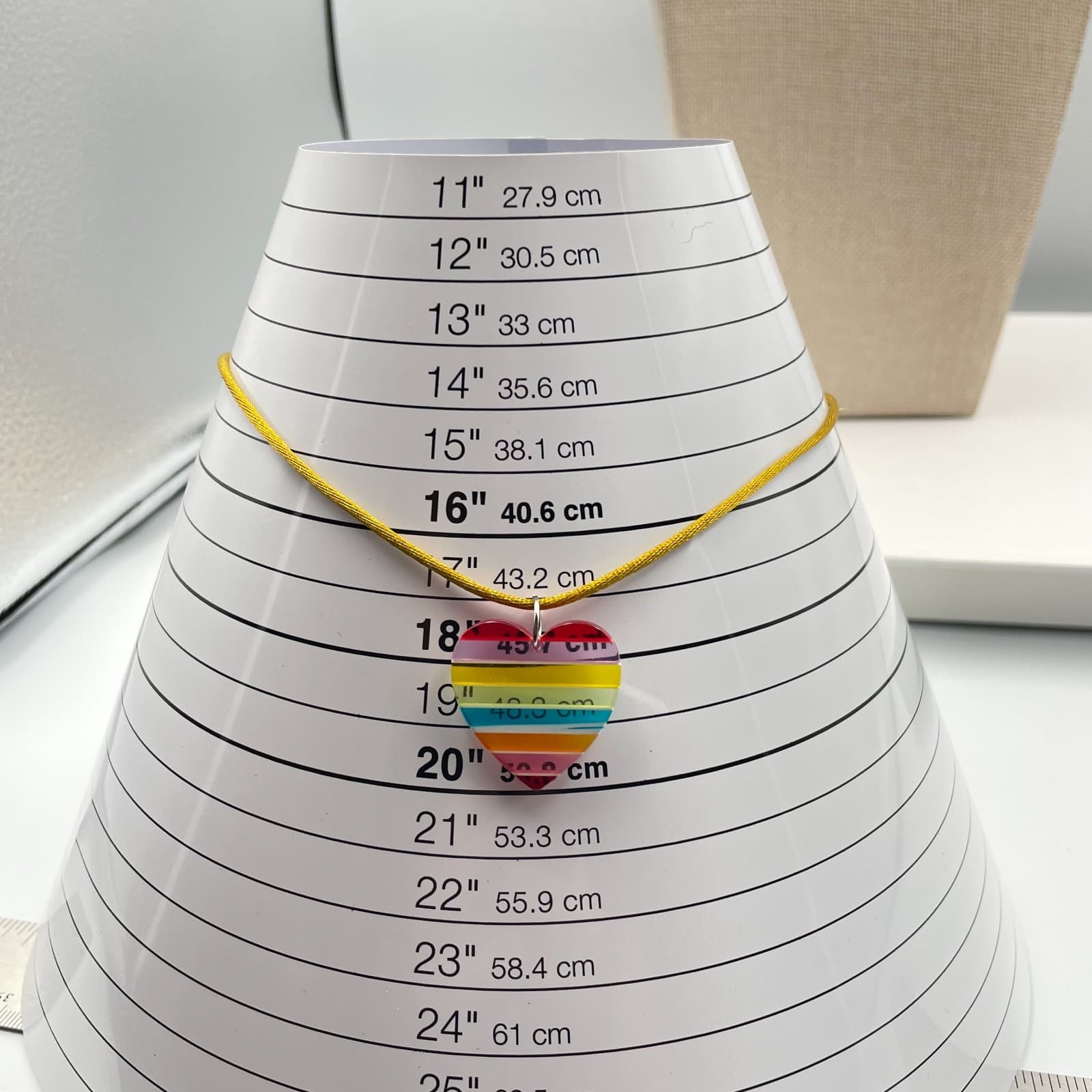 Vtg Rainbow Heart Necklace Pride Jewelry Striped Acrylic Pendant Gold Silk Cord - Thumbnail 7