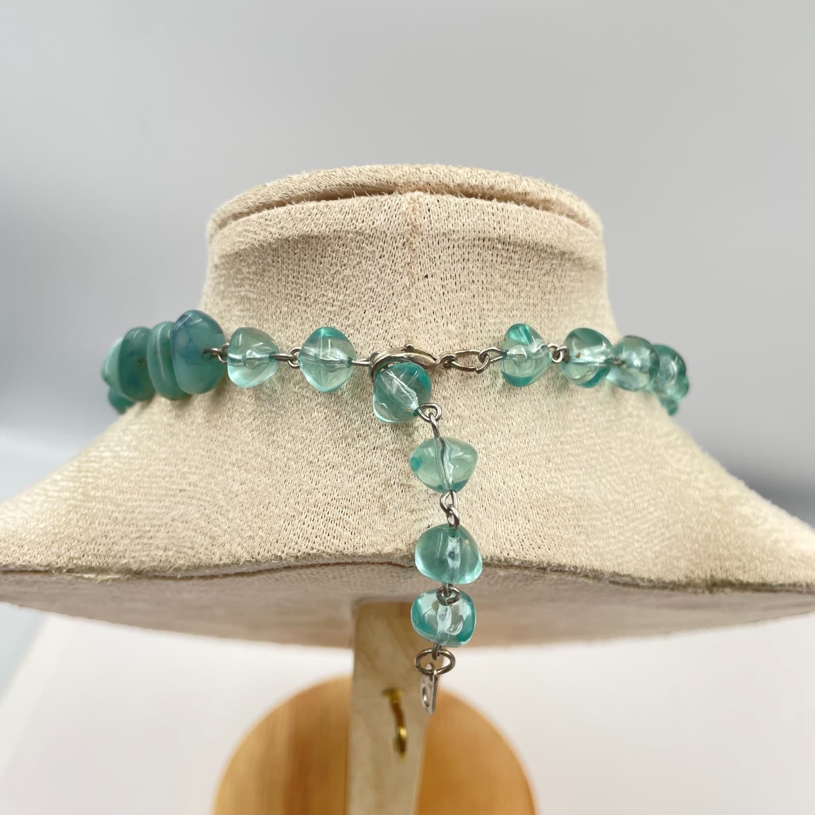 Vtg Artisan Green Amazonite Style Faceted Bead Necklace Statement Stone Jewelry - Thumbnail 5