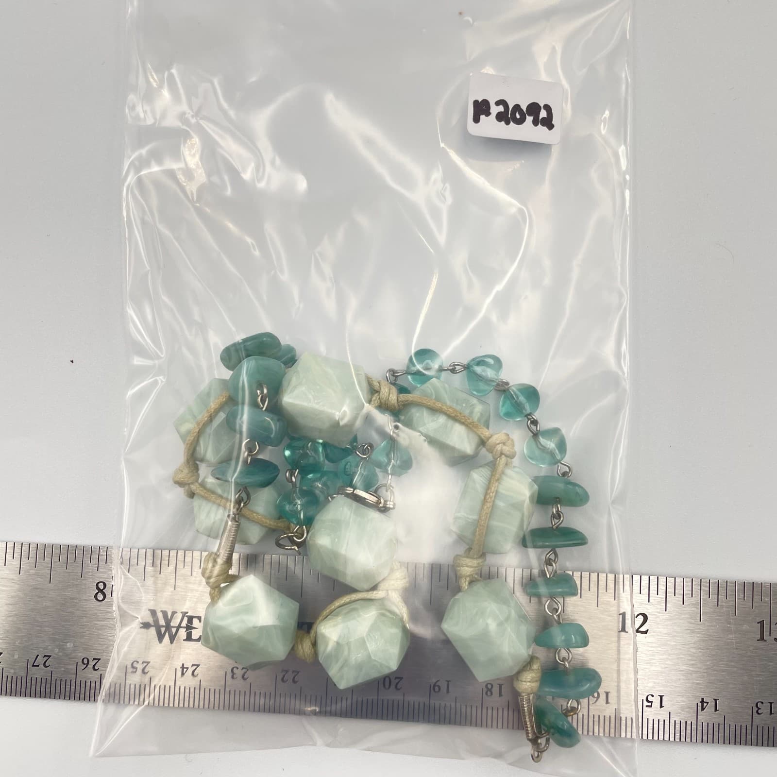 Vtg Artisan Green Amazonite Style Faceted Bead Necklace Statement Stone Jewelry - Thumbnail 7