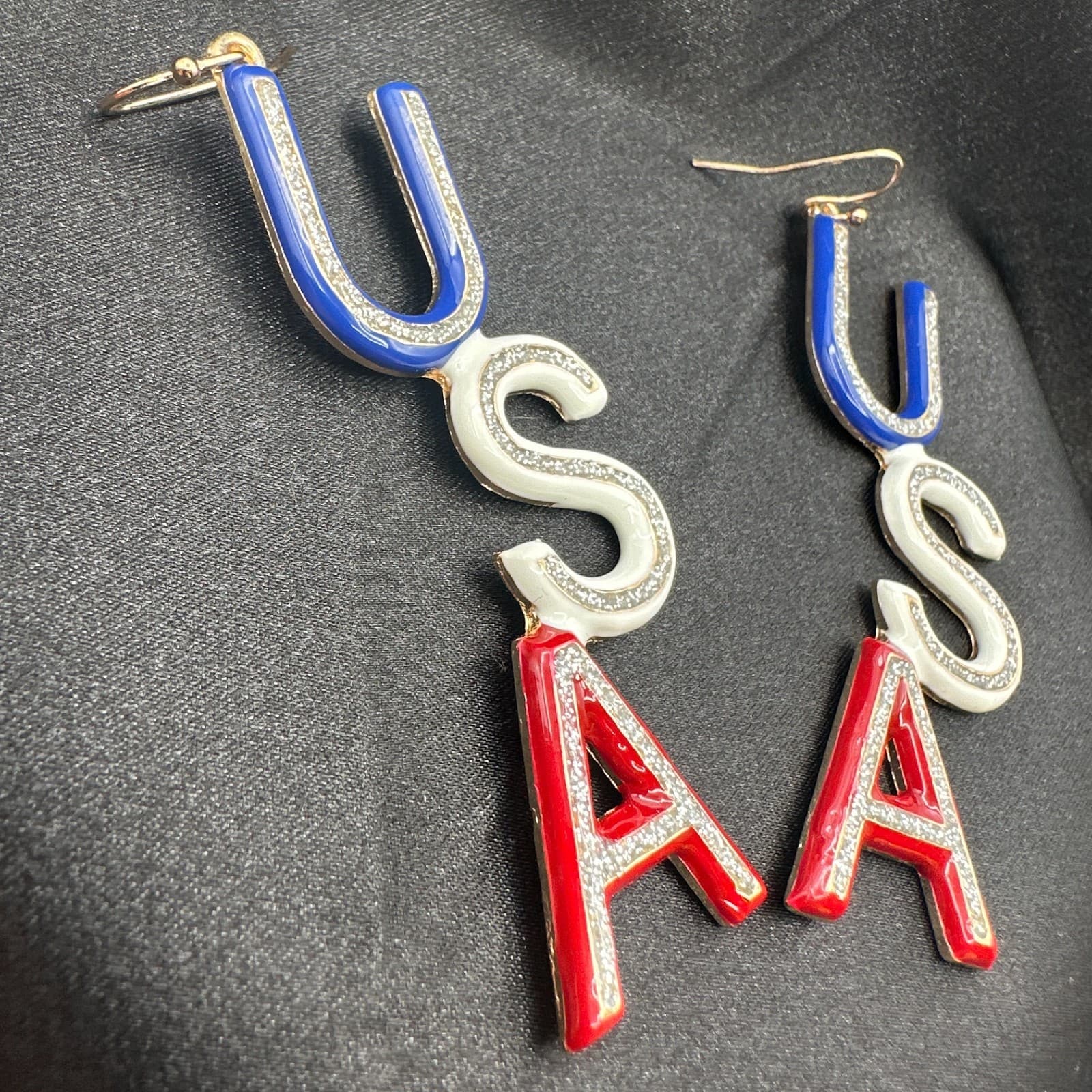 Vintage Y2K Gold Tone Glitter USA Dangle Earrings Women's Classic Jewelry - Thumbnail 6