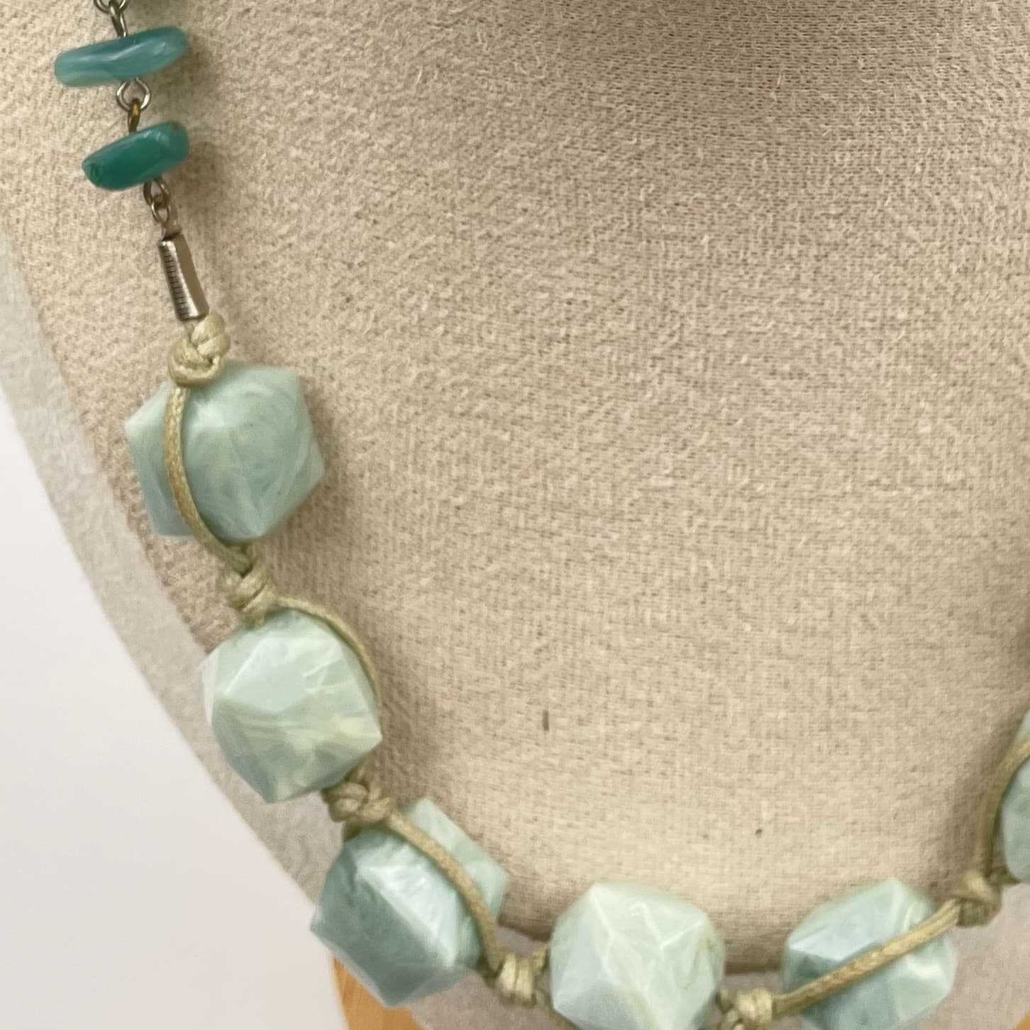 Vtg Artisan Green Amazonite Style Faceted Bead Necklace Statement Stone Jewelry - Thumbnail 2