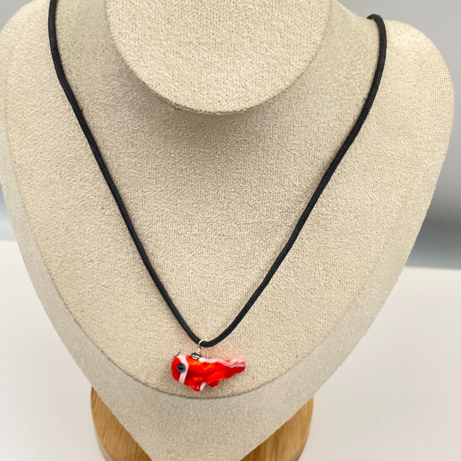 Vintage Clownfish Glass Pendant Necklace Adjustable Black Cord Nautical Ocean - Thumbnail 4