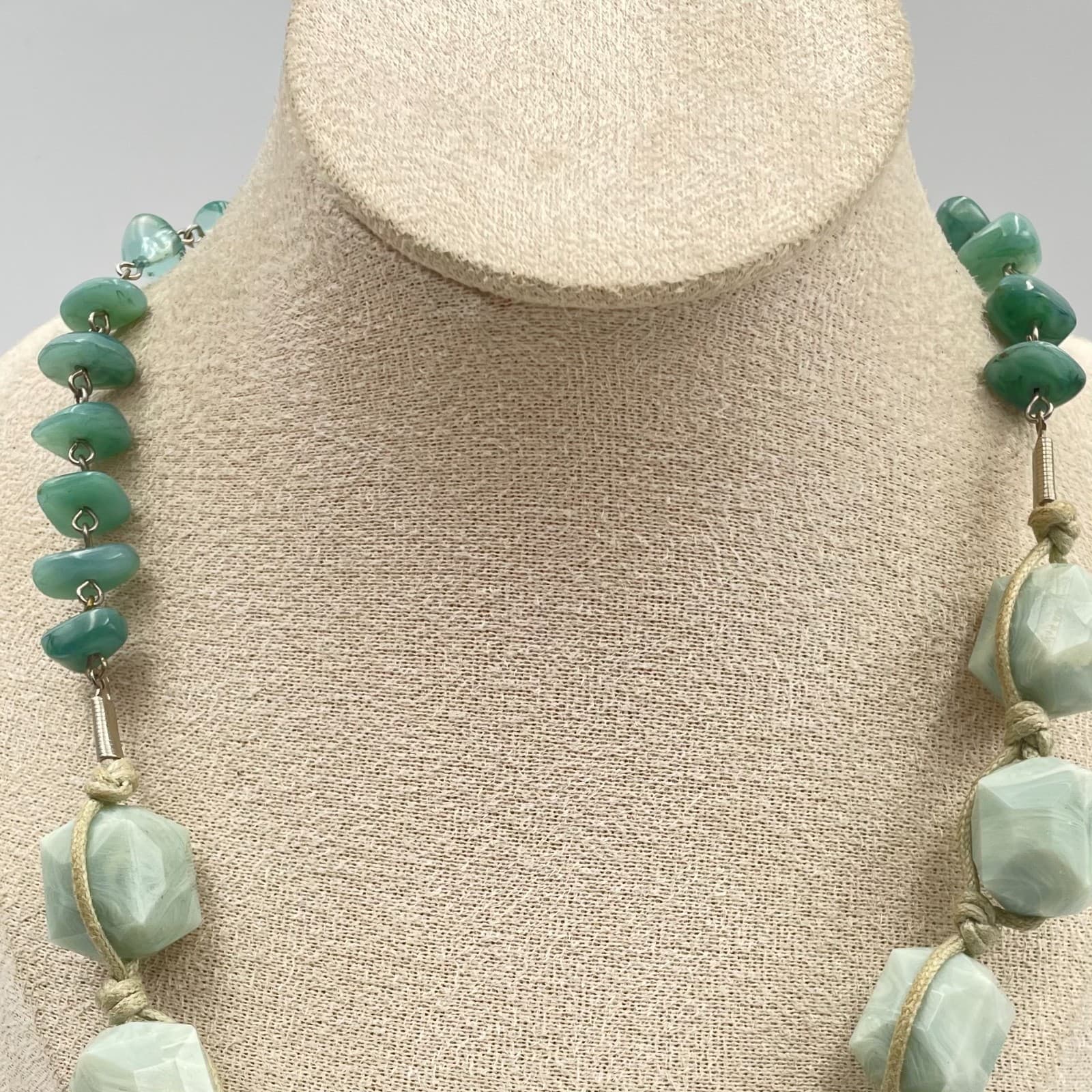 Vtg Artisan Green Amazonite Style Faceted Bead Necklace Statement Stone Jewelry - Thumbnail 3