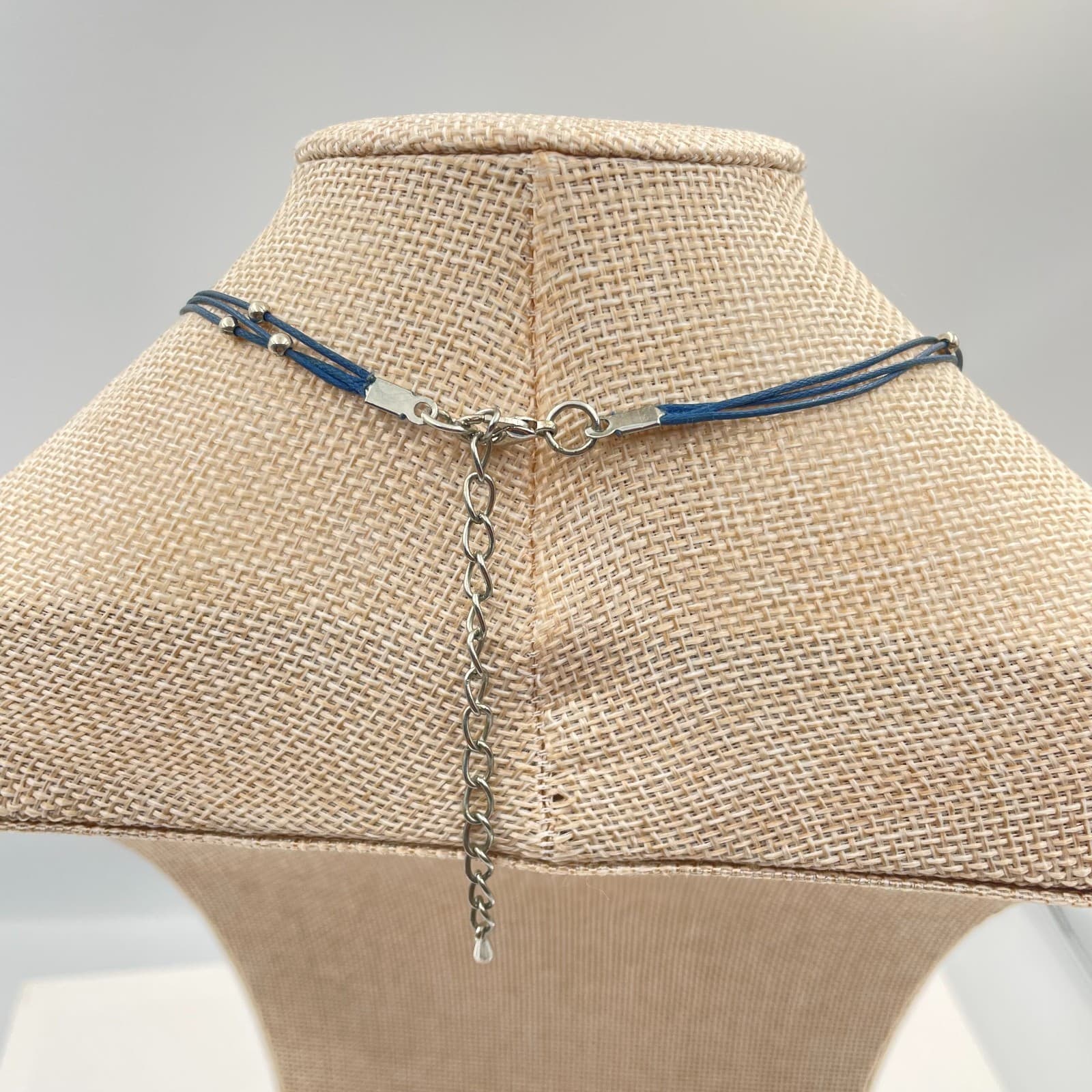 Vtg Artisan Multi-Layer Blue Cord Necklace Teal Glass Crystal Gunmetal Grey Bead - Thumbnail 6