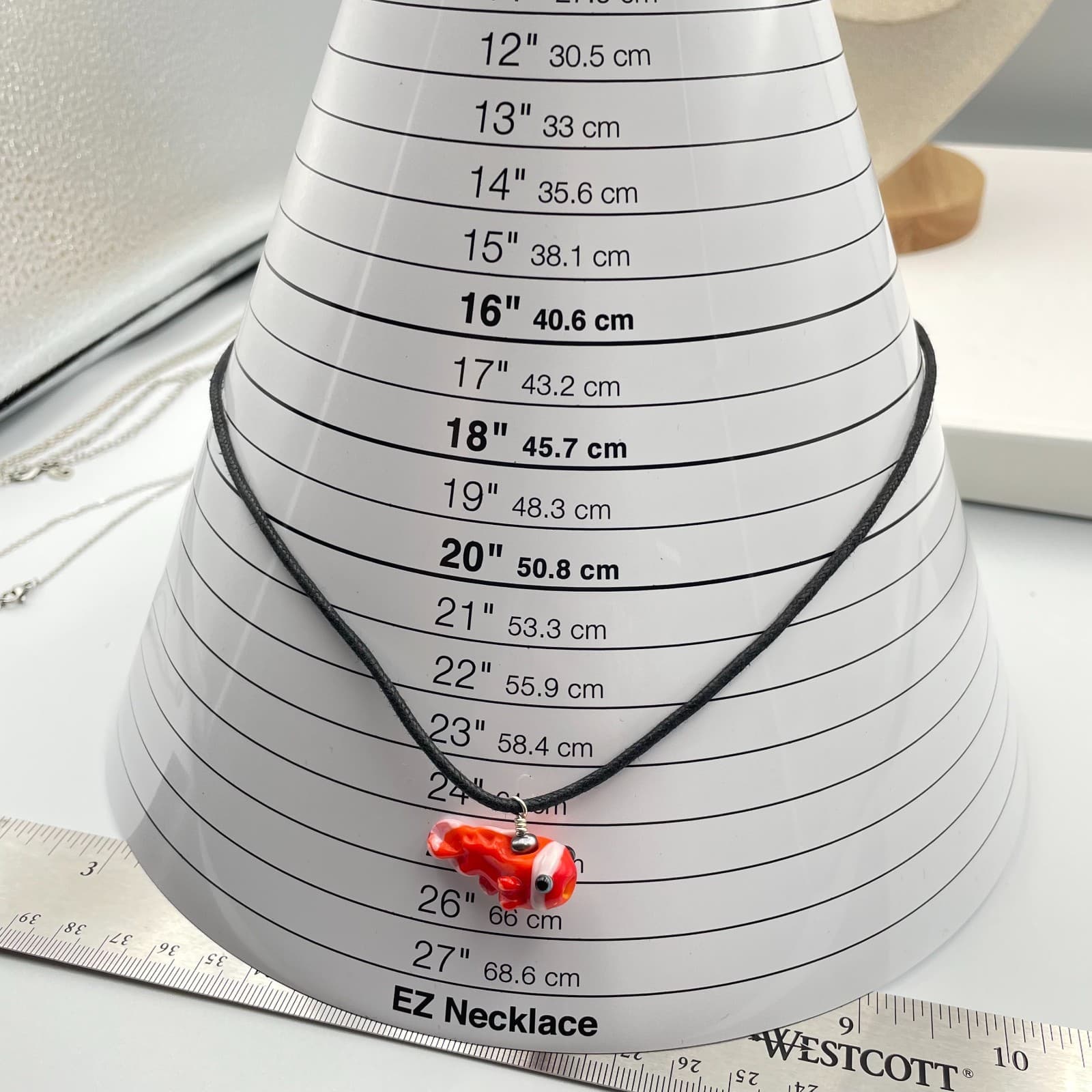 Vintage Clownfish Glass Pendant Necklace Adjustable Black Cord Nautical Ocean - Thumbnail 6