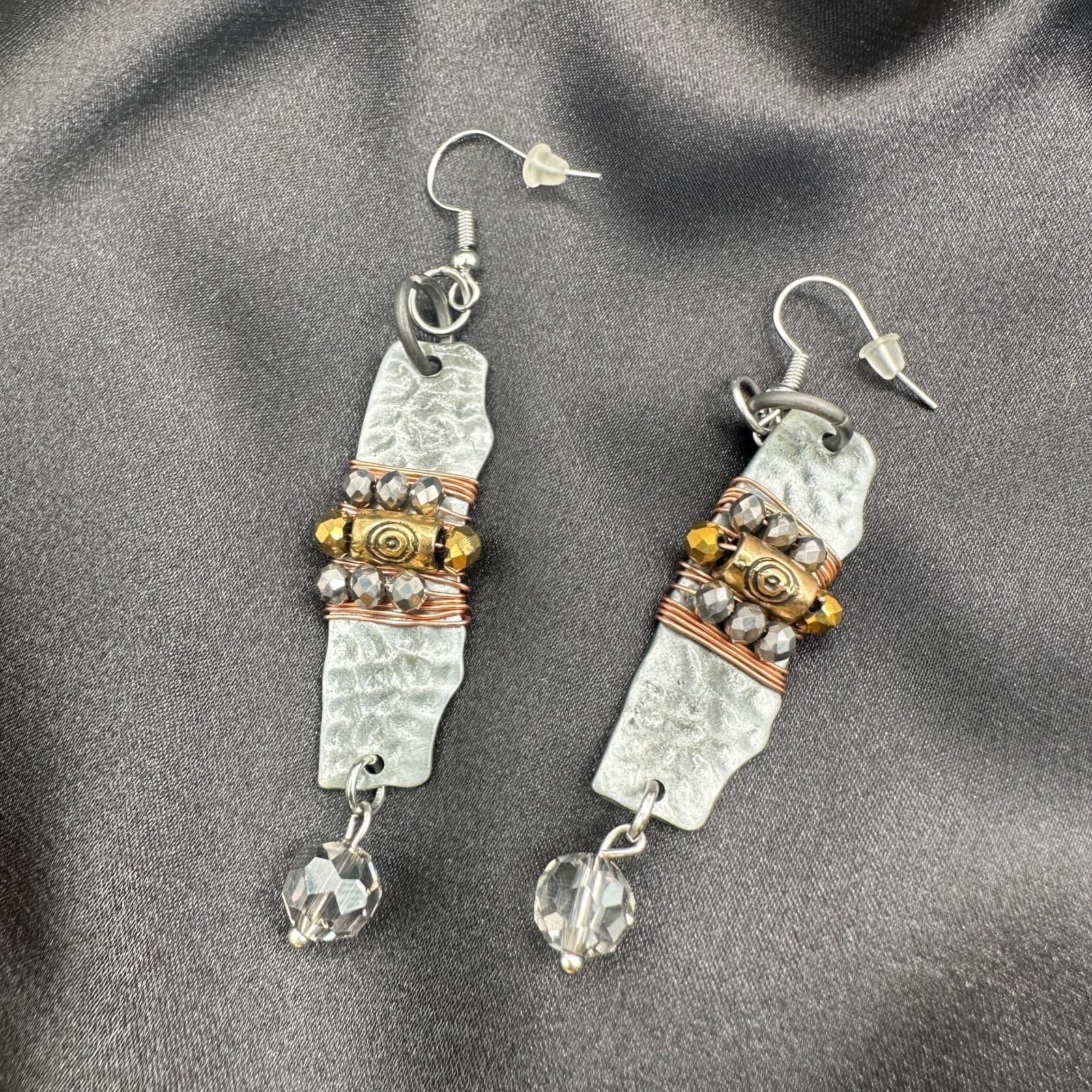 Vintage Y2K Silver Tone Beaded Dangle Earrings Women's Classic Fashion Jewelry - Thumbnail 5