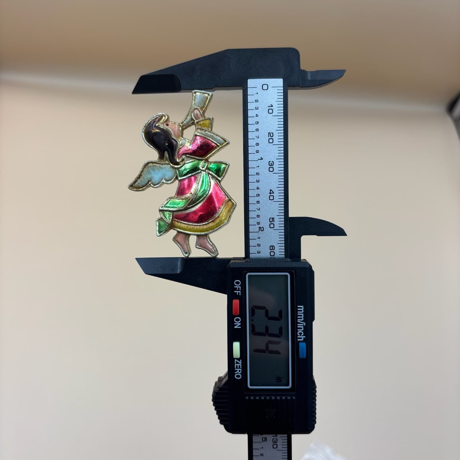 Vintage Multicolor Enamel Angel Blowing Horn Christmas Novelty Brooch Pin 90s - Thumbnail 3