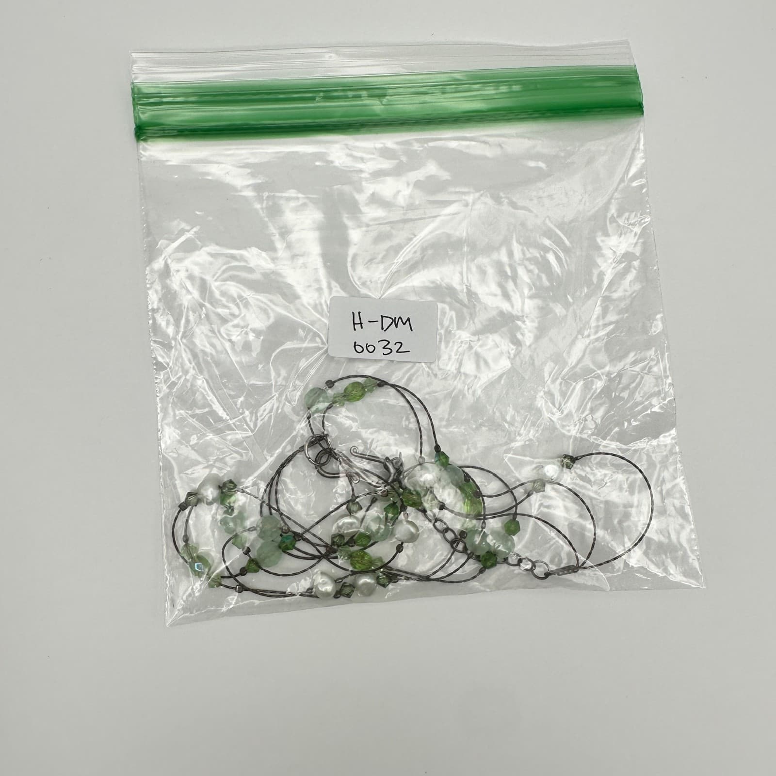 Vintage Y2K Multi-Strand Green Glass Pearl Necklace Women's Jewellery 9" - Thumbnail 7