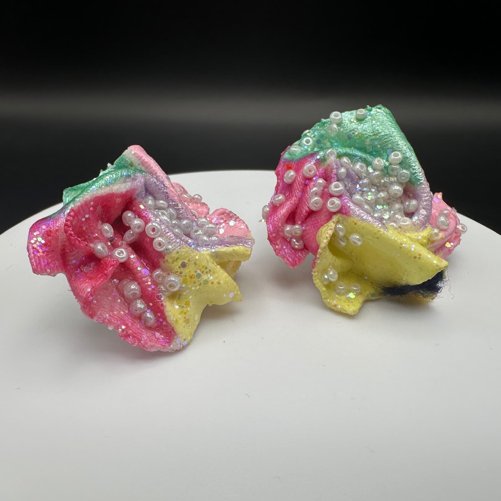 Vintage Y2K Stud Earrings Flower Faux Pearls Glitter Beaded Statement Jewellery - Thumbnail 3