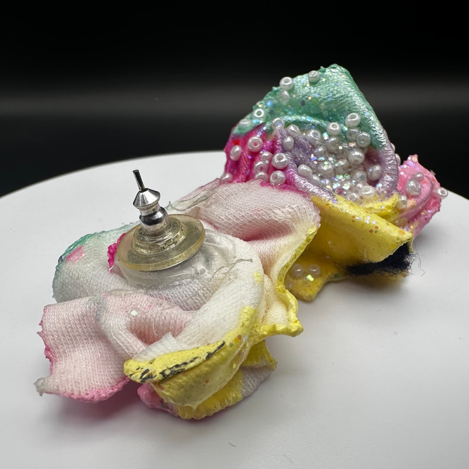 Vintage Y2K Stud Earrings Flower Faux Pearls Glitter Beaded Statement Jewellery - Thumbnail 5