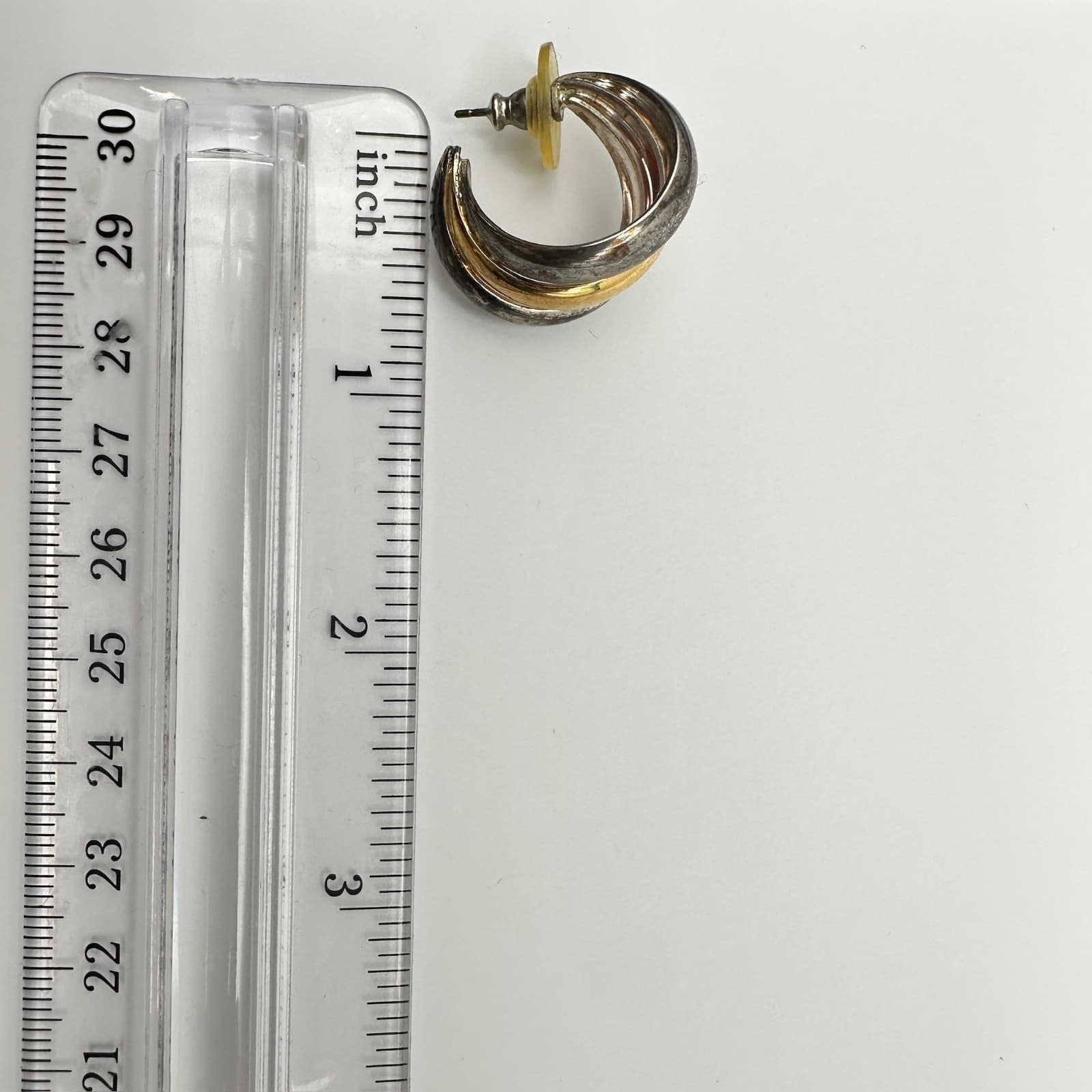 Vintage Two Tone Multi-Band Dome Hoop Earrings Post Back Women's Jewellery - Thumbnail 5