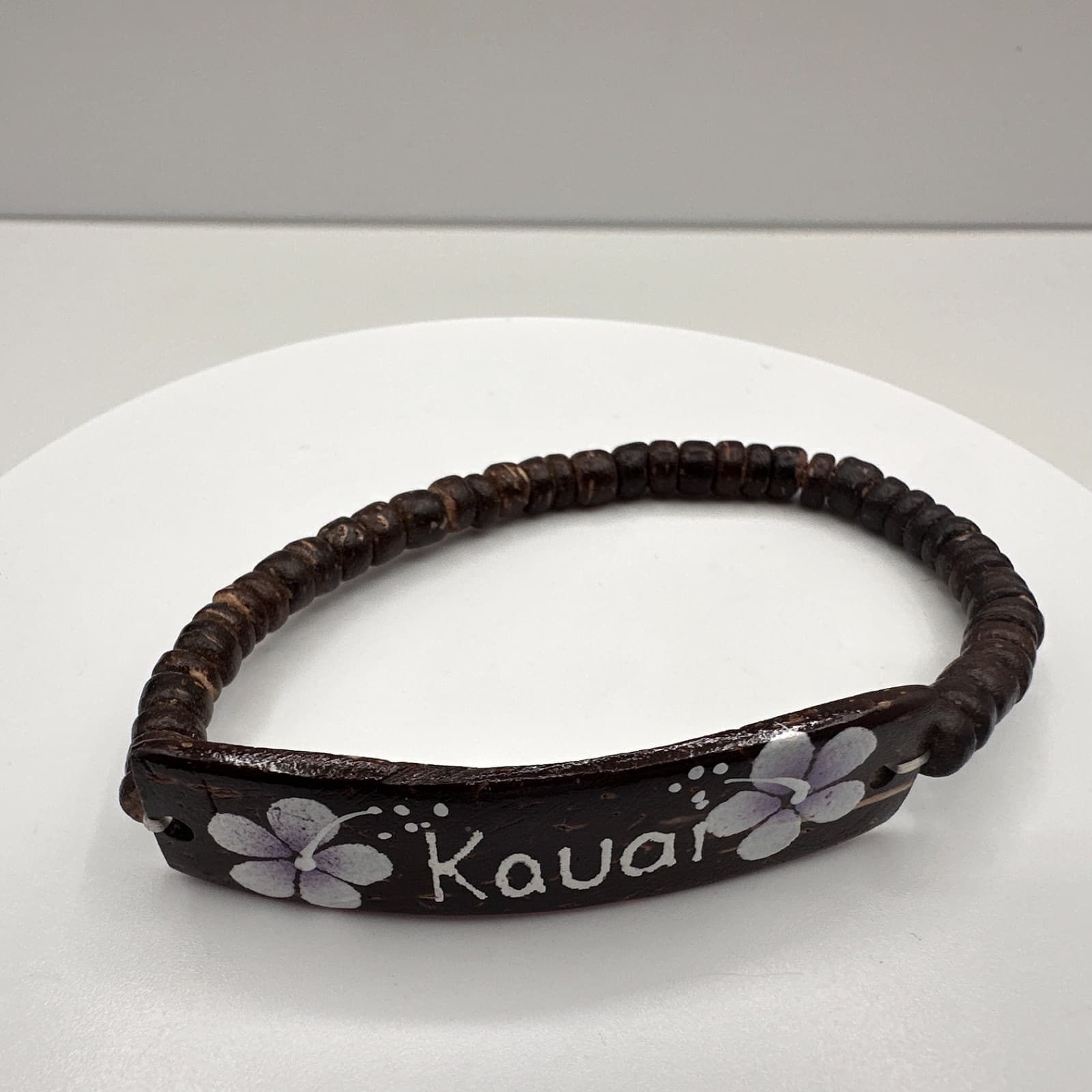 Vintage 90s Kauai Beaded Bracelet Hand Painted Hibiscus Flower Women's Jewelry - Thumbnail 2