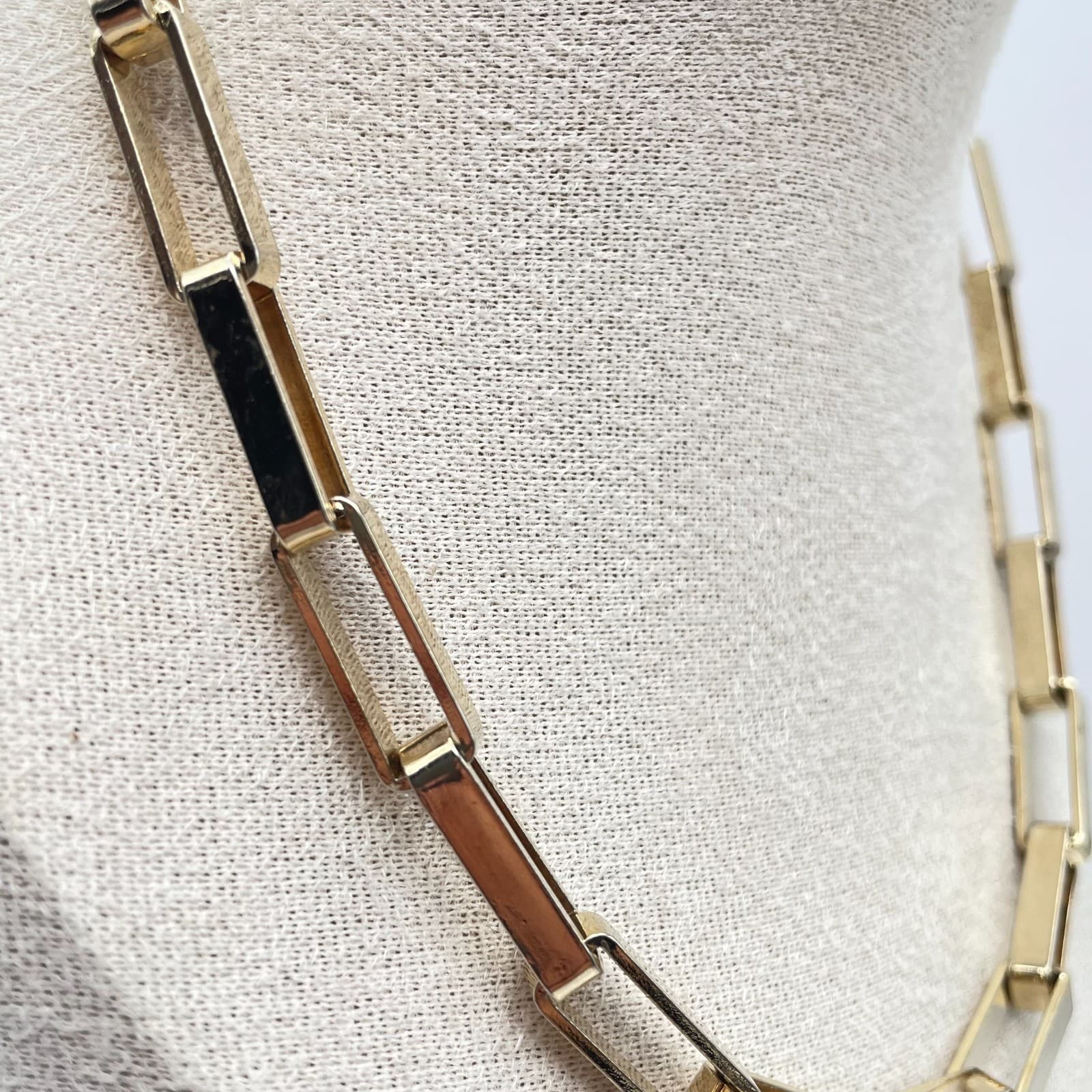 Vintage Y2K Retro Gold Tone Cubic Paperclip Link Necklace Statement Jewelry - Thumbnail 4