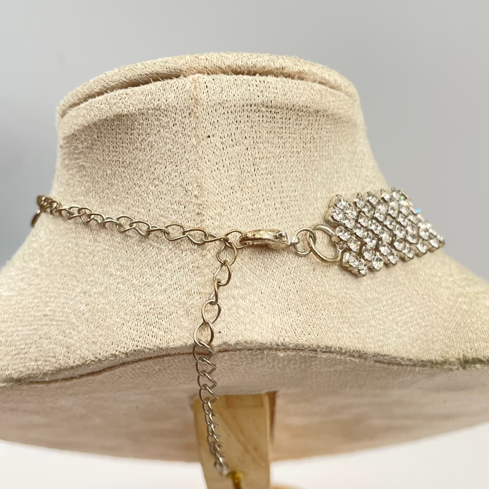 Vintage Silver Tone Multi Strand Rhinestone Choker Necklace Mid Century Wedding - Thumbnail 5