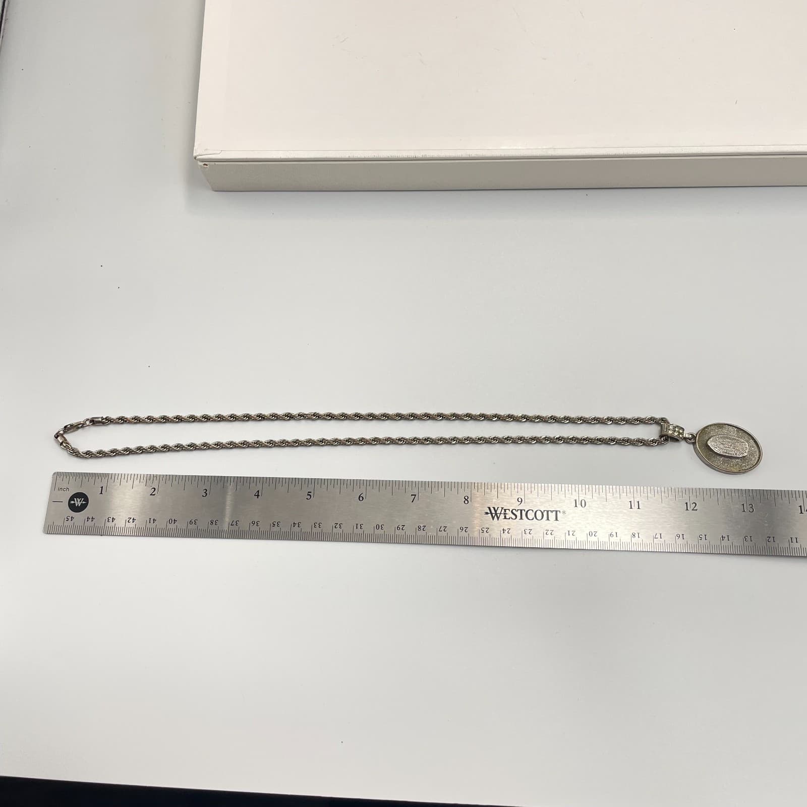 Vintage 90s Our Lady of Guadalupe Pendant Necklace SilverTone Rope Chain Jewelry - Thumbnail 7