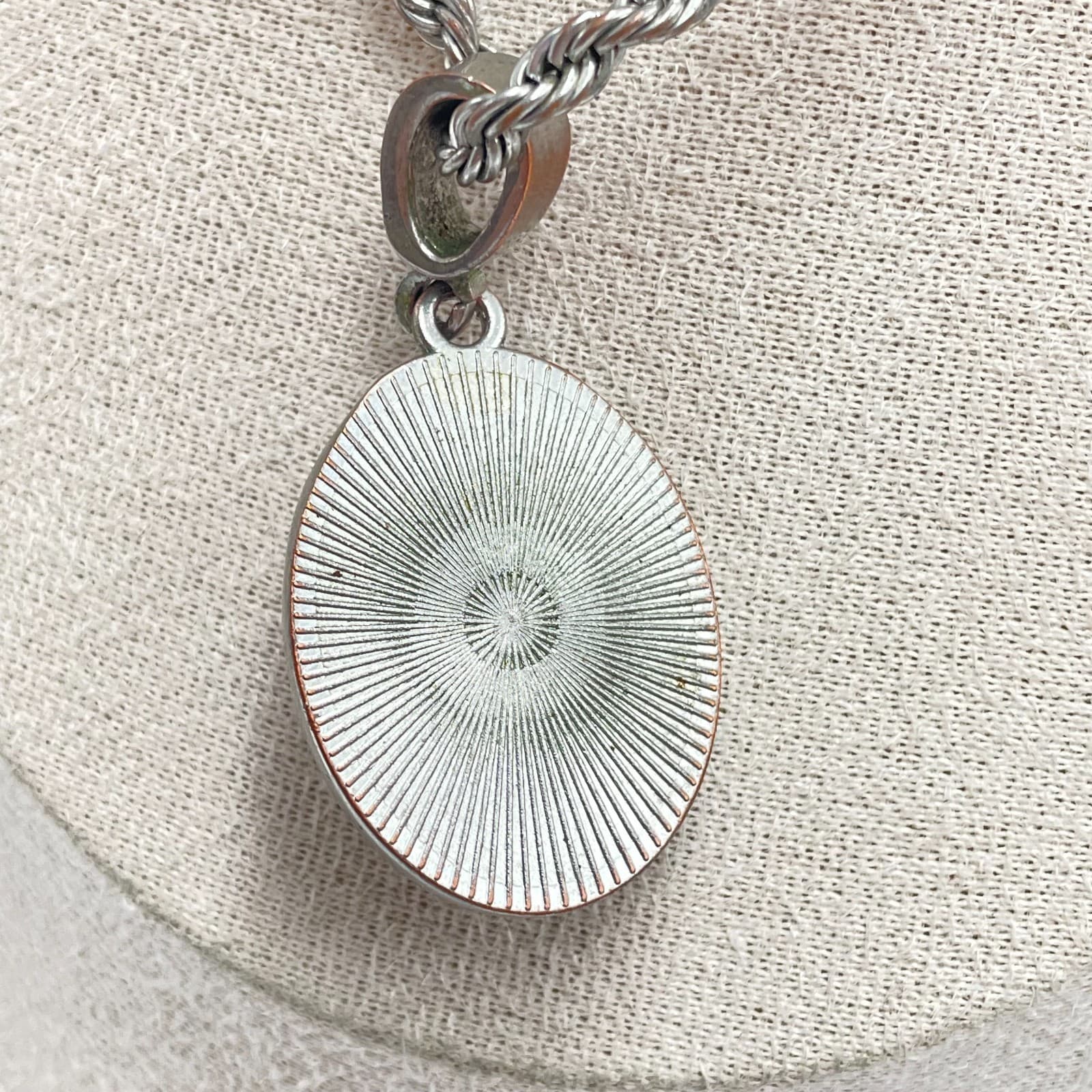 Vintage 90s Our Lady of Guadalupe Pendant Necklace SilverTone Rope Chain Jewelry - Thumbnail 5