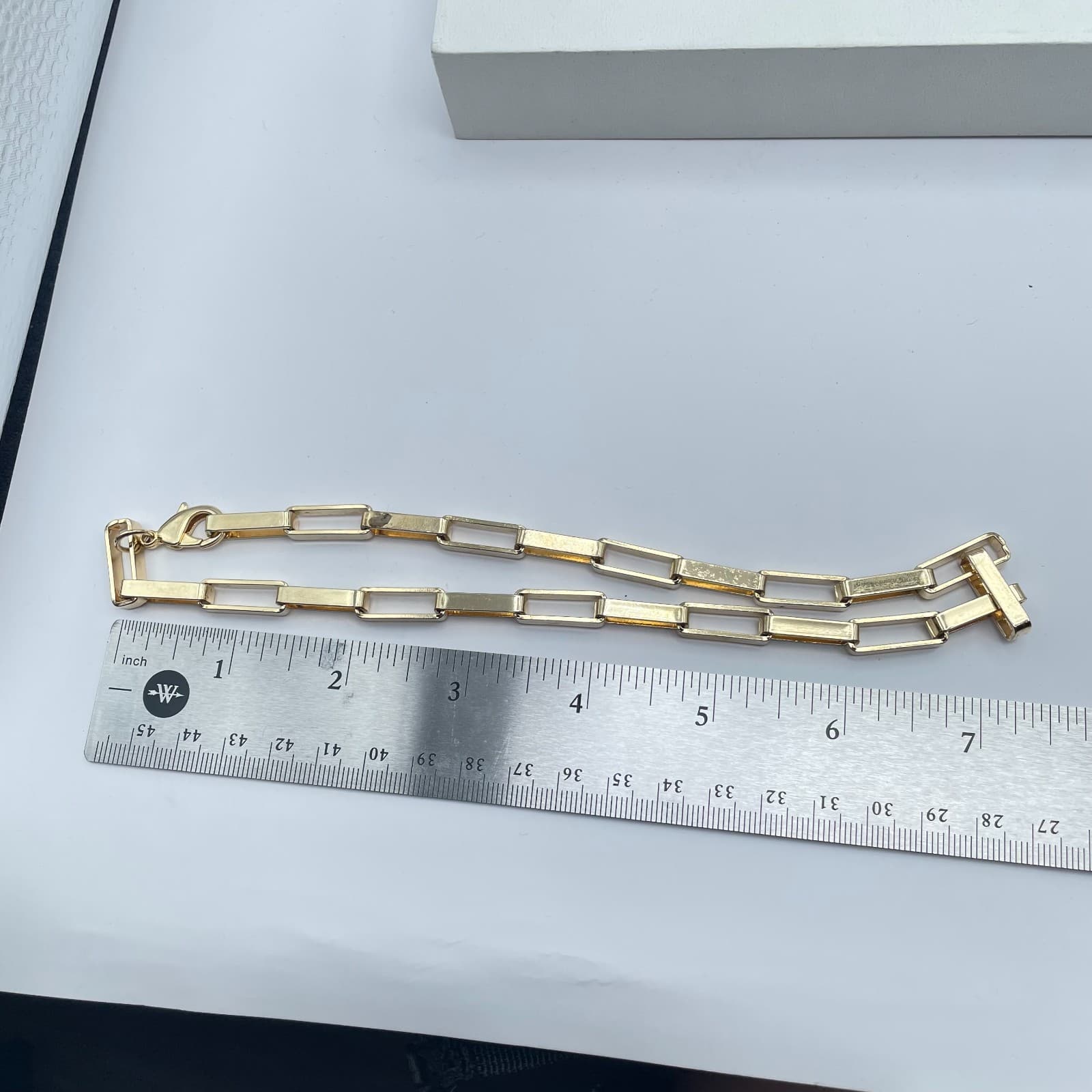 Vintage Y2K Retro Gold Tone Cubic Paperclip Link Necklace Statement Jewelry - Thumbnail 7