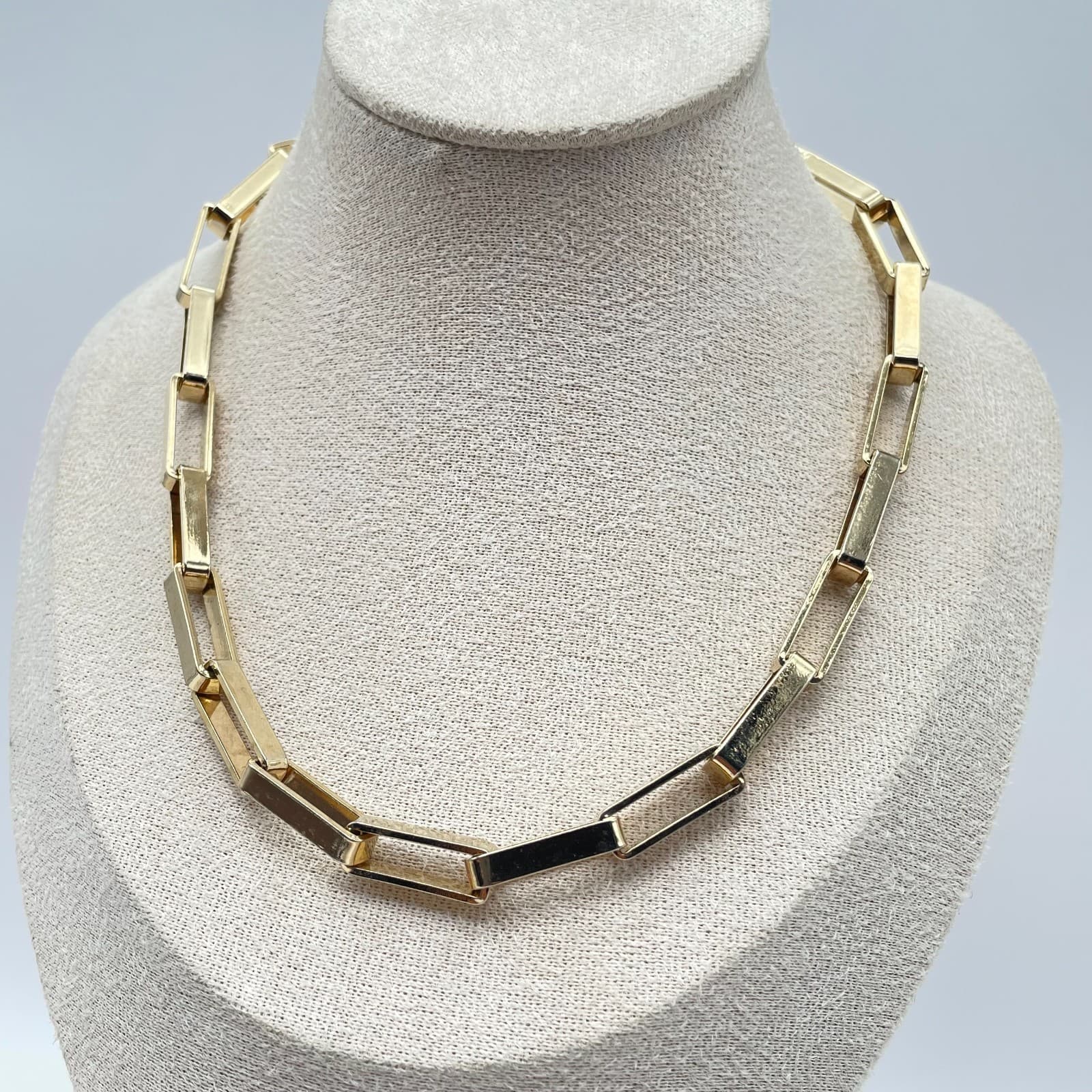 Vintage Y2K Retro Gold Tone Cubic Paperclip Link Necklace Statement Jewelry - Thumbnail 2