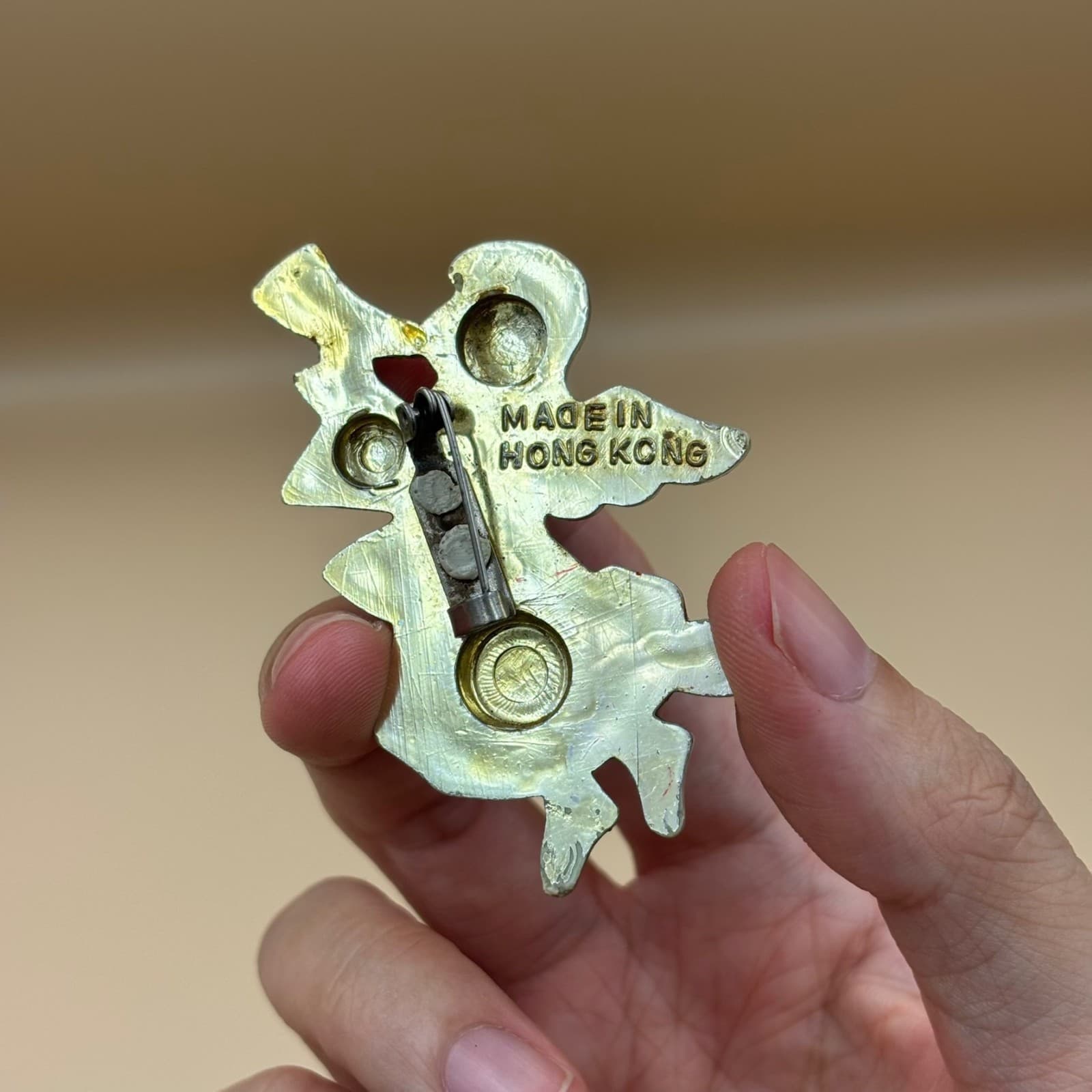 Vintage Multicolor Enamel Angel Blowing Horn Christmas Novelty Brooch Pin 90s - Thumbnail 2