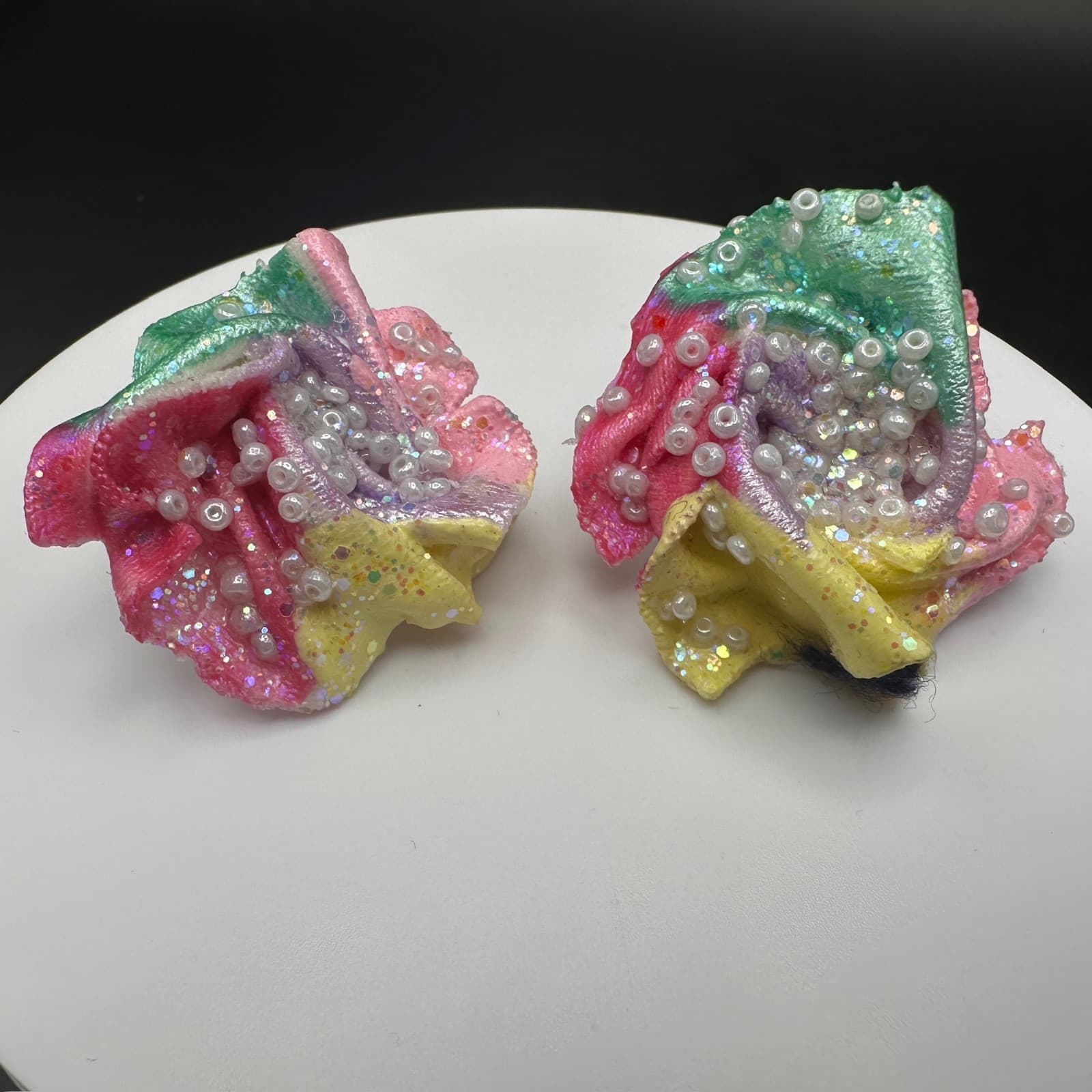 Vintage Y2K Stud Earrings Flower Faux Pearls Glitter Beaded Statement Jewellery - Thumbnail 4