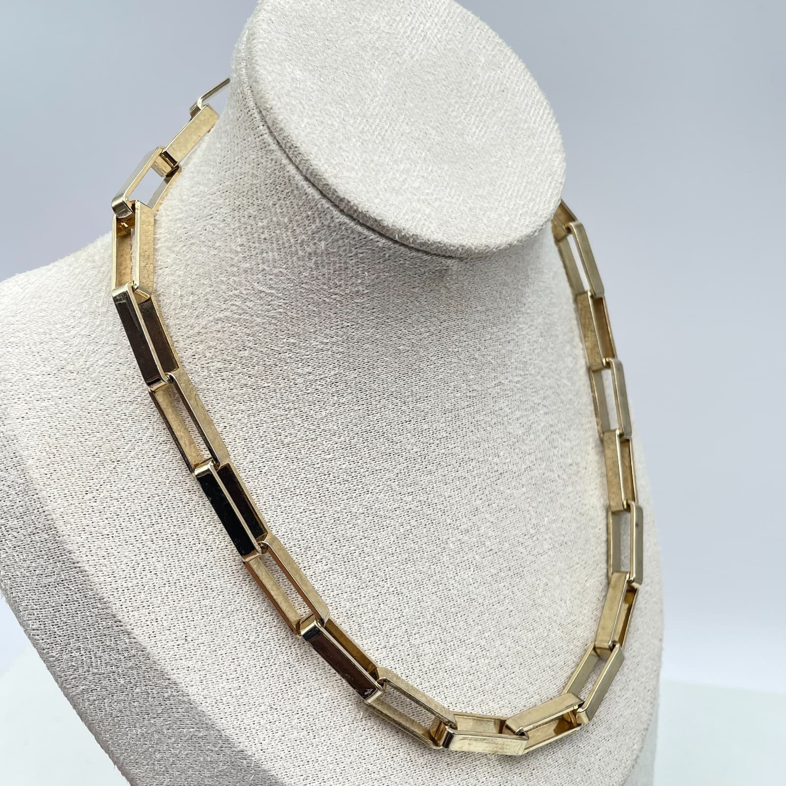 Vintage Y2K Retro Gold Tone Cubic Paperclip Link Necklace Statement Jewelry - Thumbnail 3