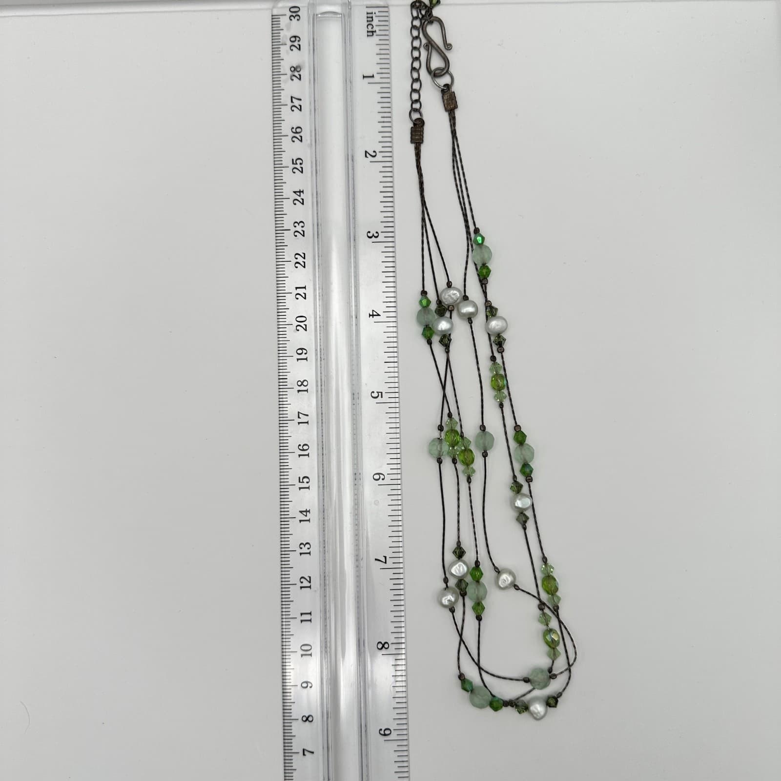 Vintage Y2K Multi-Strand Green Glass Pearl Necklace Women's Jewellery 9" - Thumbnail 6