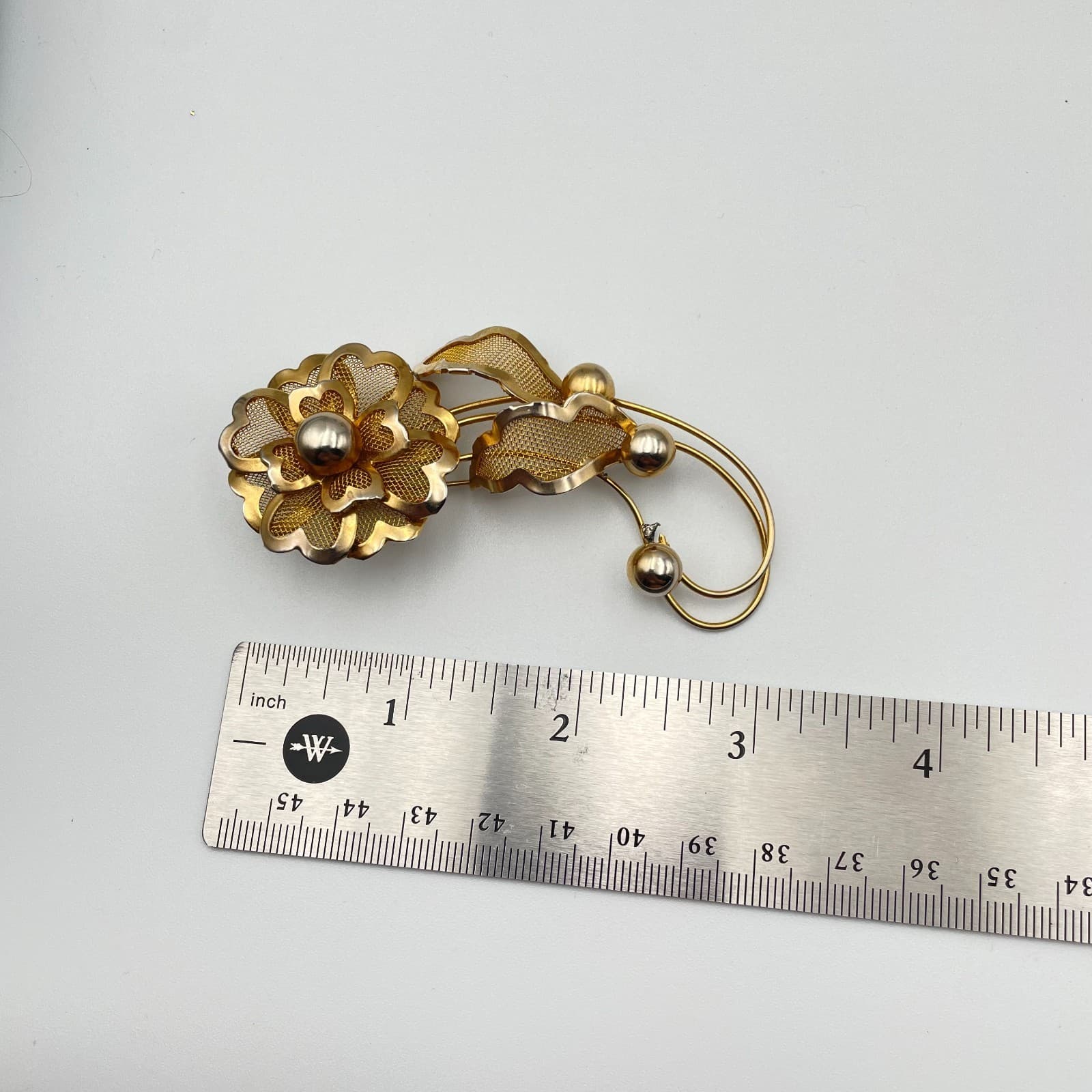 Vintage 80s Mesh Floral Brooch Pin Retro Women's Classic Fashion Jewelry - Thumbnail 8