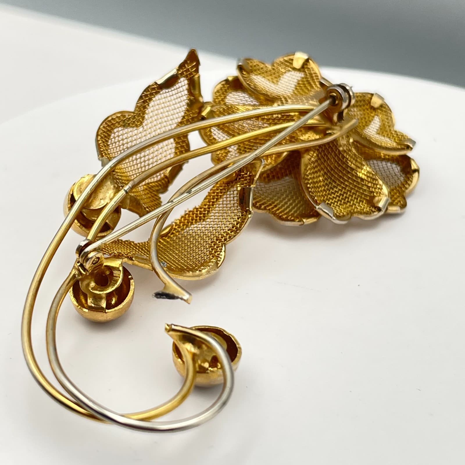 Vintage 80s Mesh Floral Brooch Pin Retro Women's Classic Fashion Jewelry - Thumbnail 7