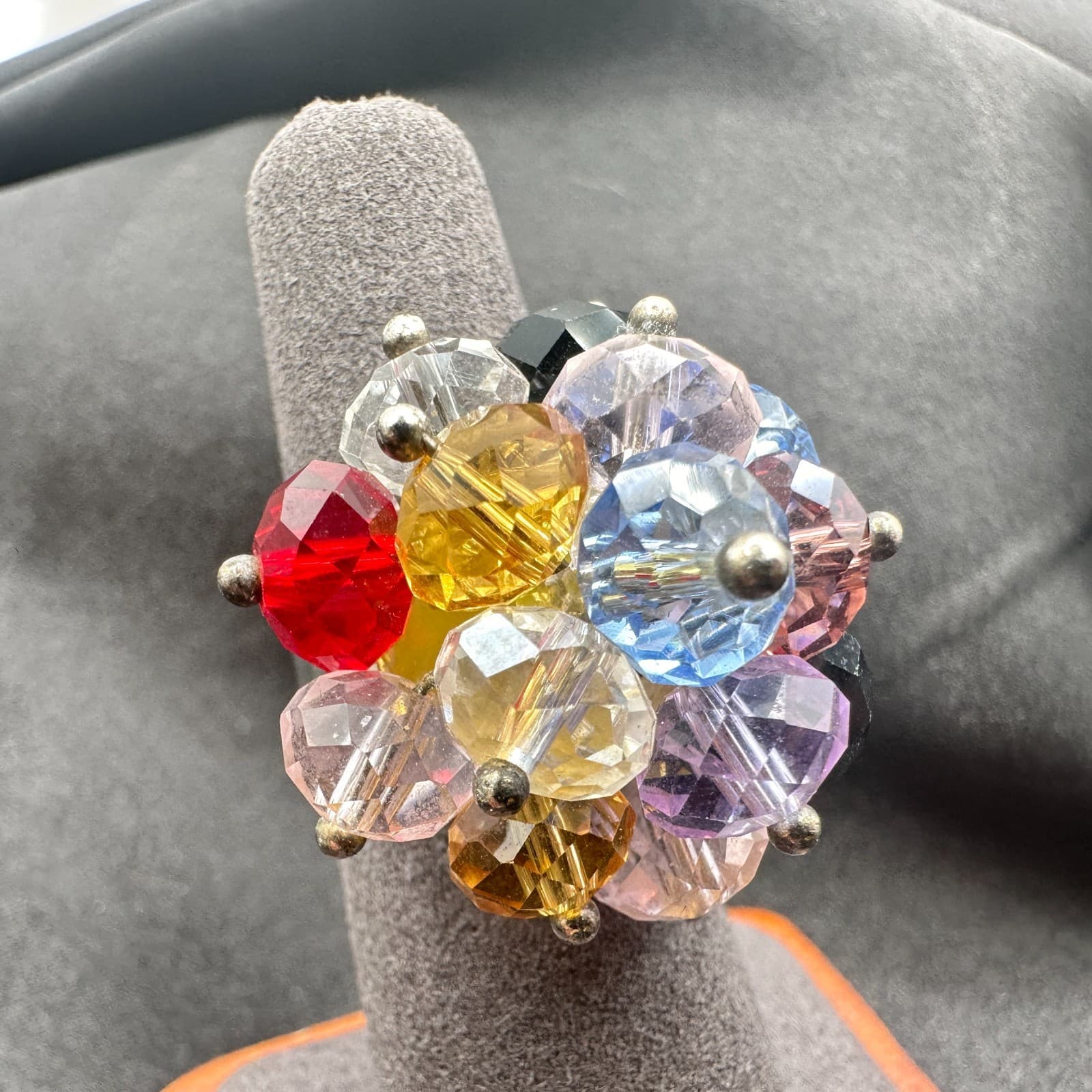 Vintage Y2K Silver Tone Beaded Statement Ring Women's Classic Fashion Jewelry - Thumbnail 5