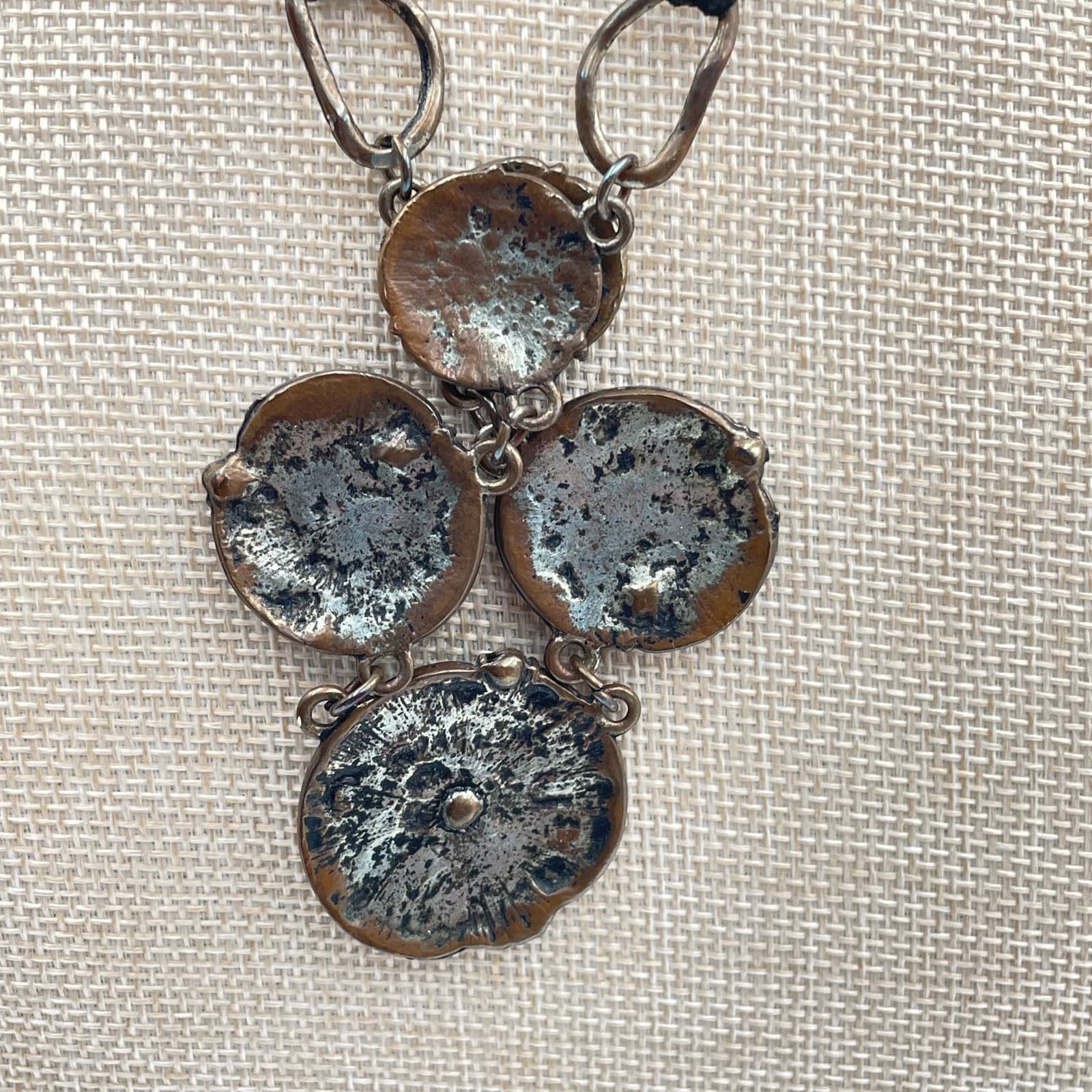 Vintage Boho Statement Necklace Mixed Metal Black Enamel Rhinestone Suede Cord - Thumbnail 7