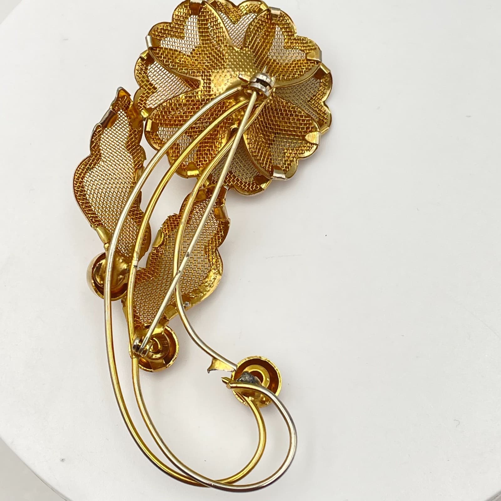 Vintage 80s Mesh Floral Brooch Pin Retro Women's Classic Fashion Jewelry - Thumbnail 6