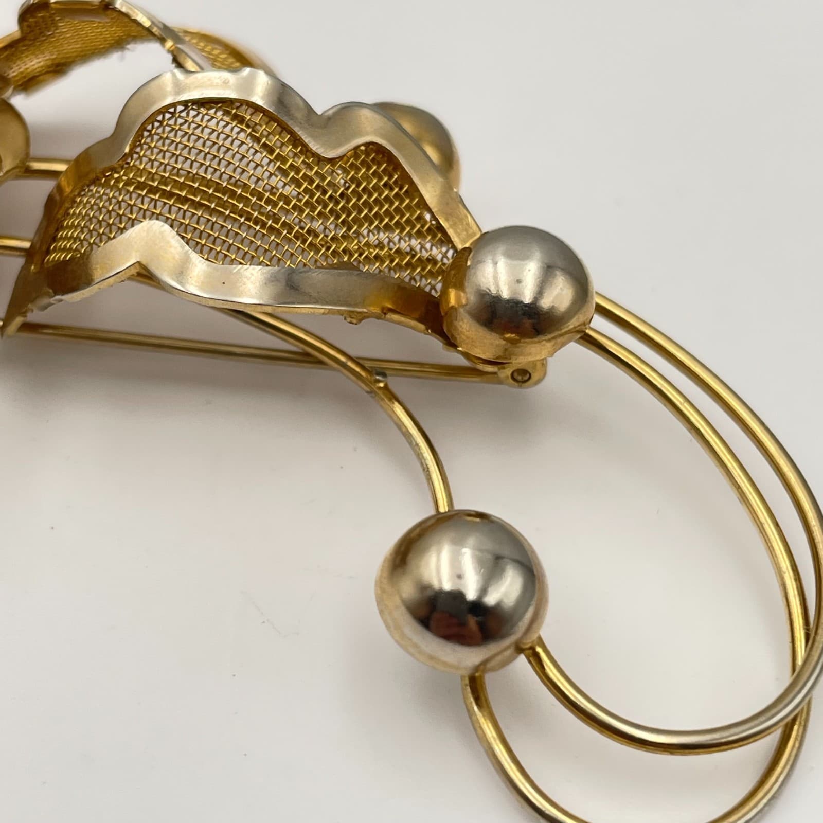 Vintage 80s Mesh Floral Brooch Pin Retro Women's Classic Fashion Jewelry - Thumbnail 4