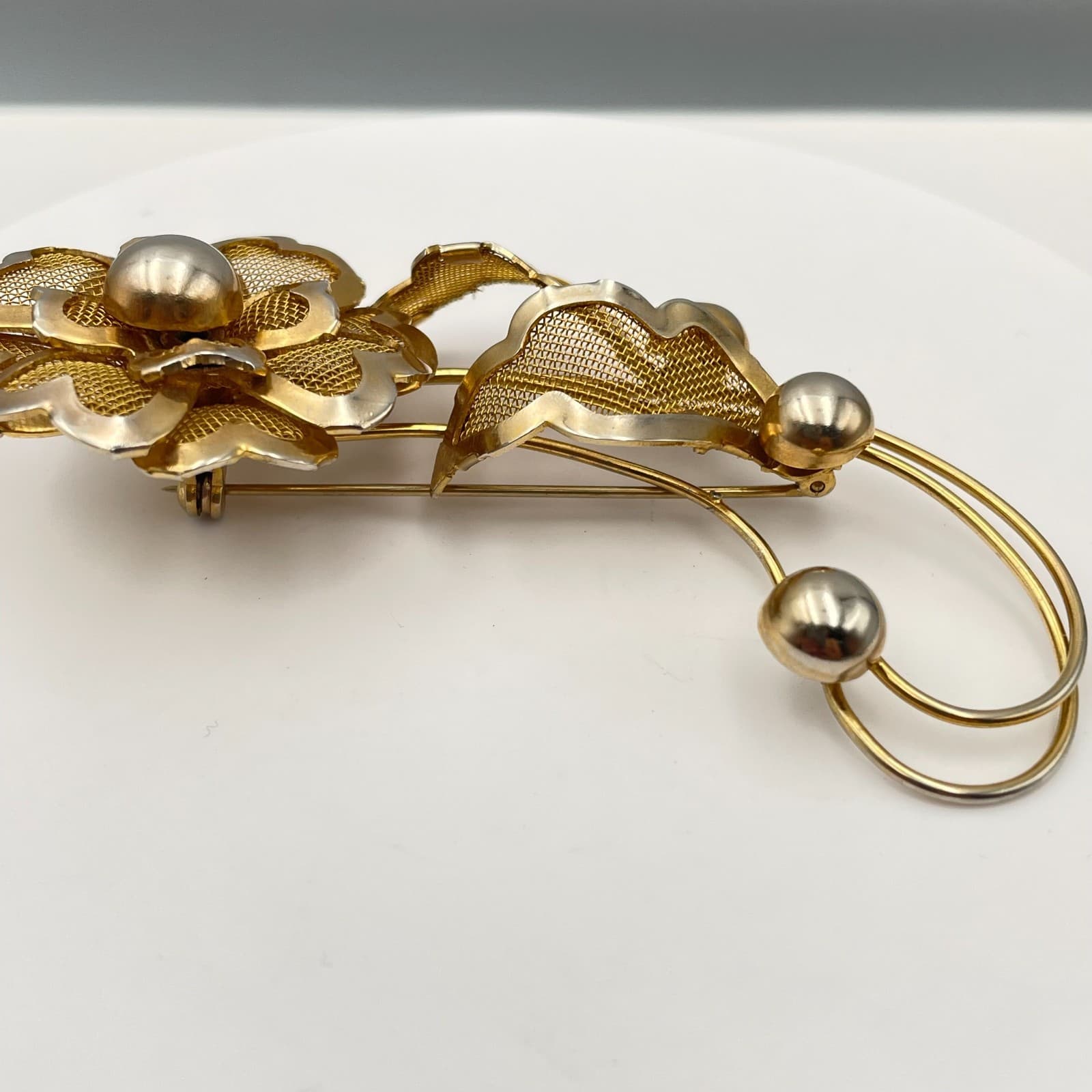 Vintage 80s Mesh Floral Brooch Pin Retro Women's Classic Fashion Jewelry - Thumbnail 3